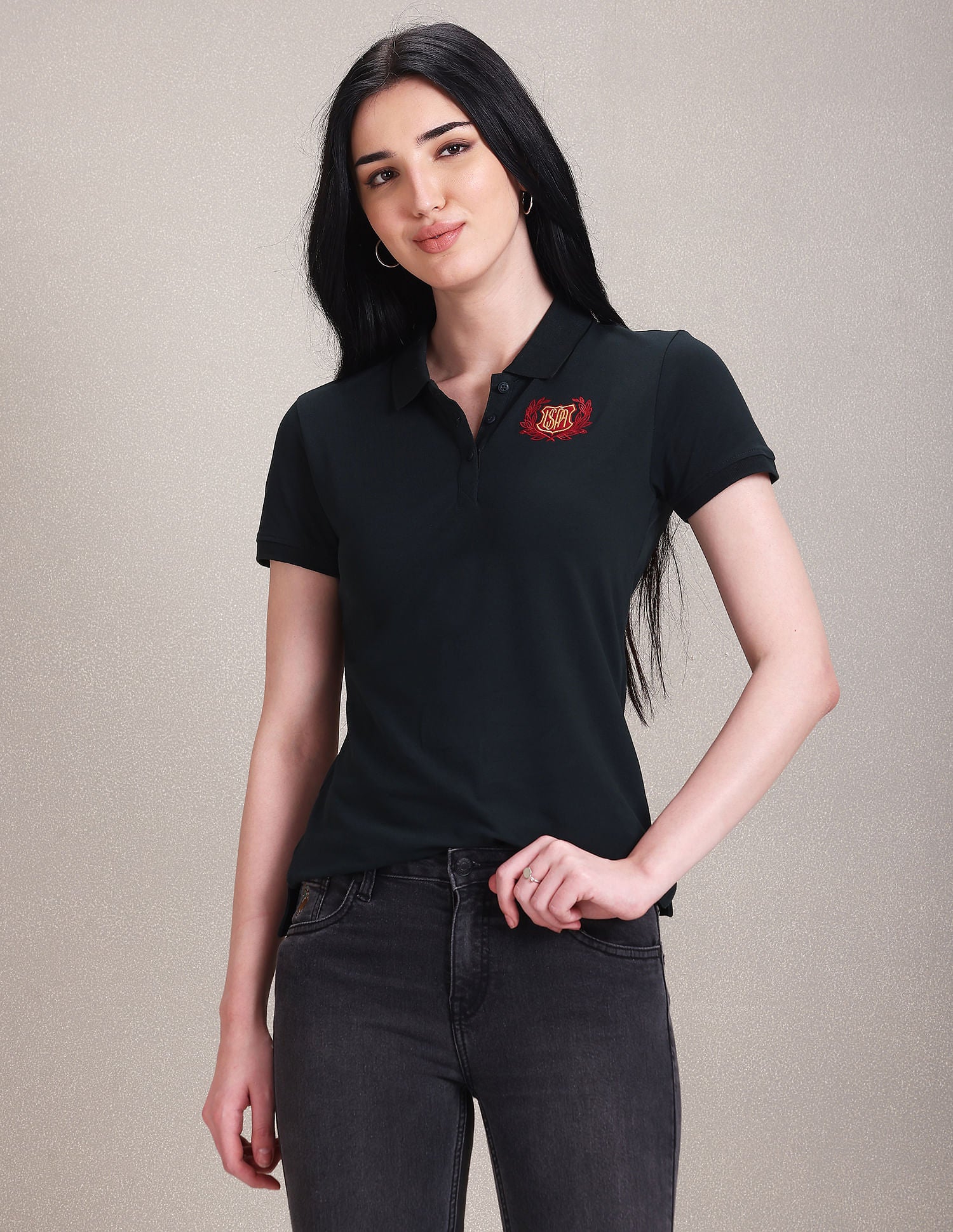 Brand Embroidered Pique Polo Shirt