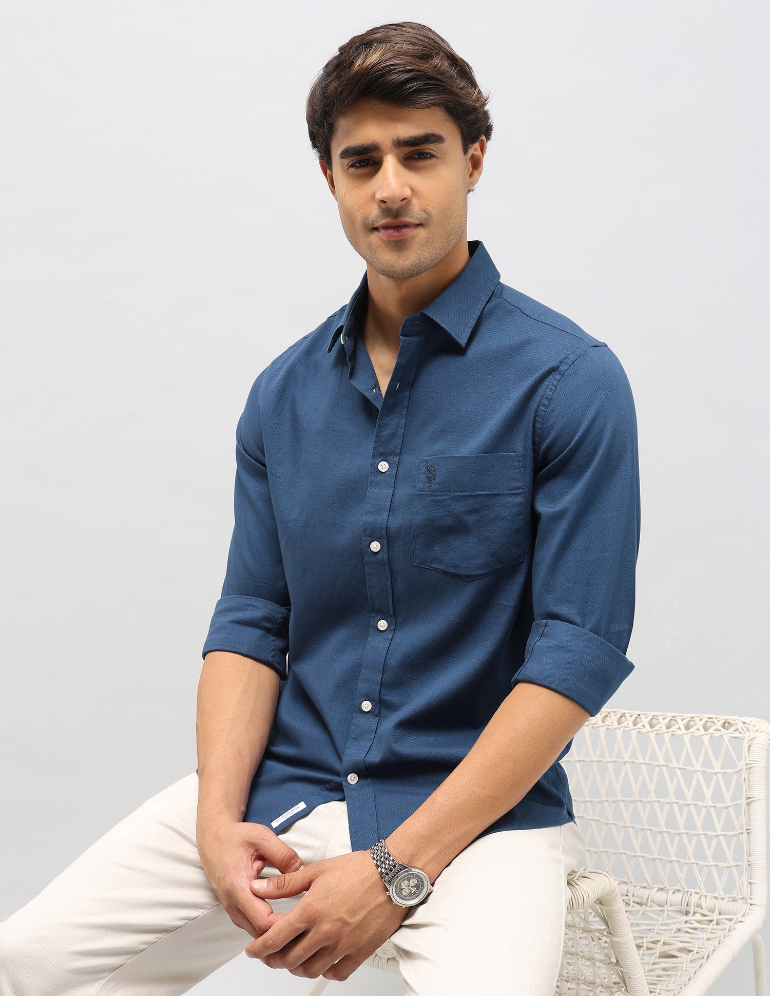 Dobby Tailored Fit Shirt Blue - U.S. POLO ASSN. | Large