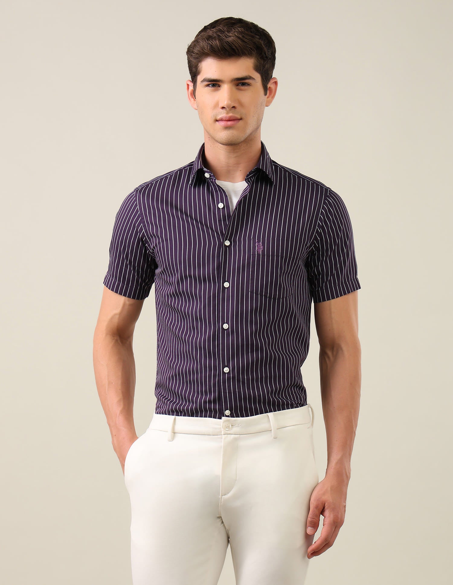 Vertical Striped Tailored Fit Shirt Purple - U.S. Polo Assn. India | Large