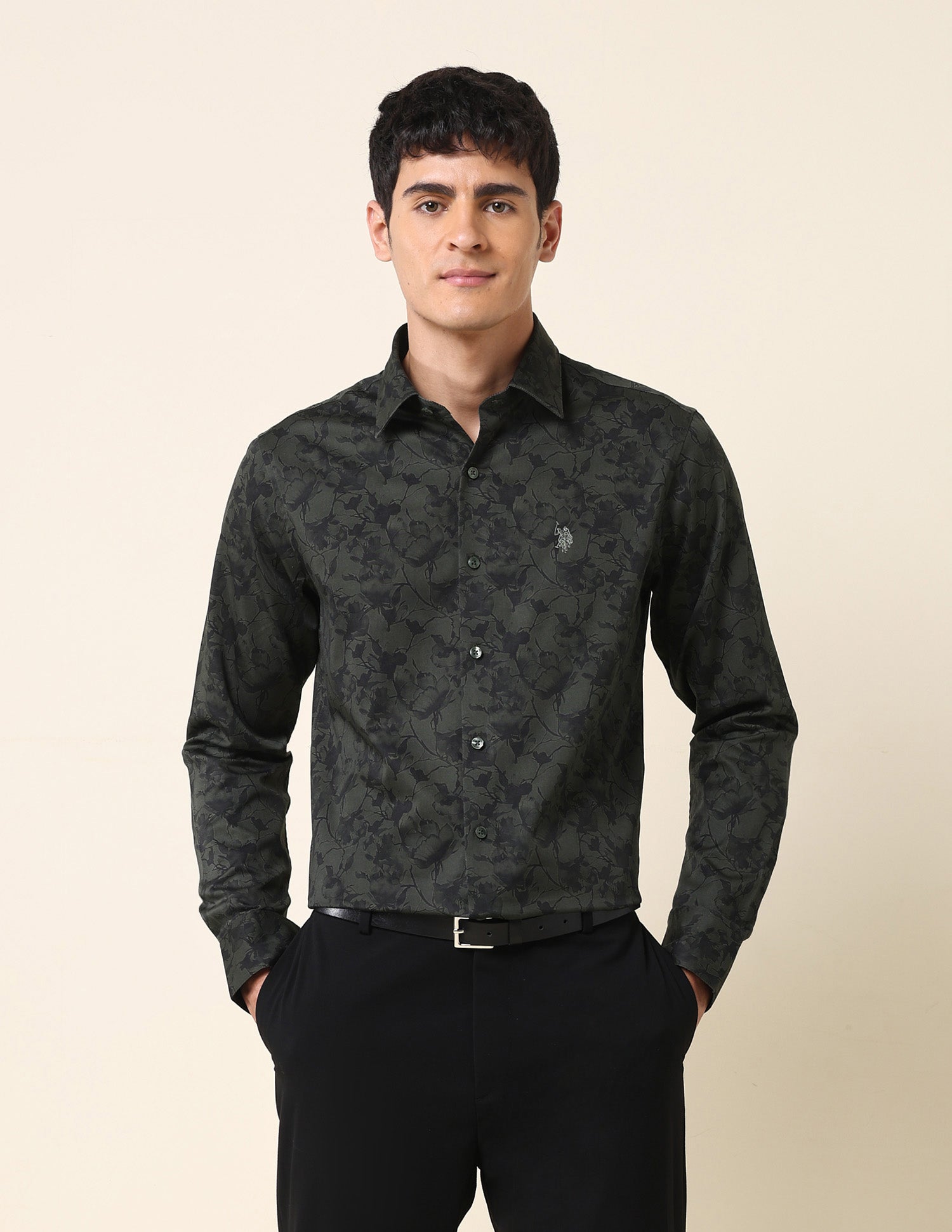 Floral Printed Tailored Fit Shirt Dark Green - U.S. Polo Assn. India | Large