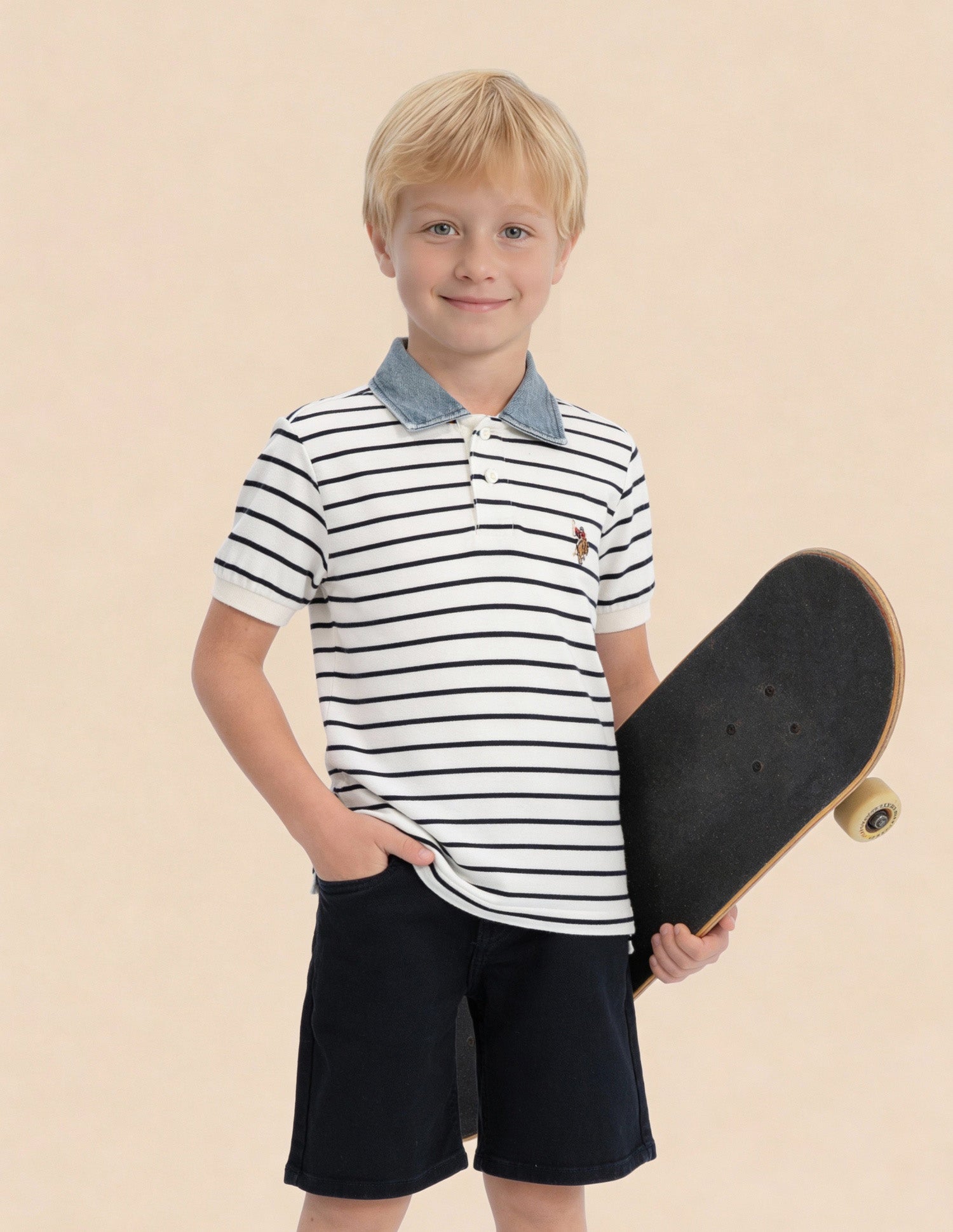 Boys Horizontal Striped Regular Fit Polo Shirt
