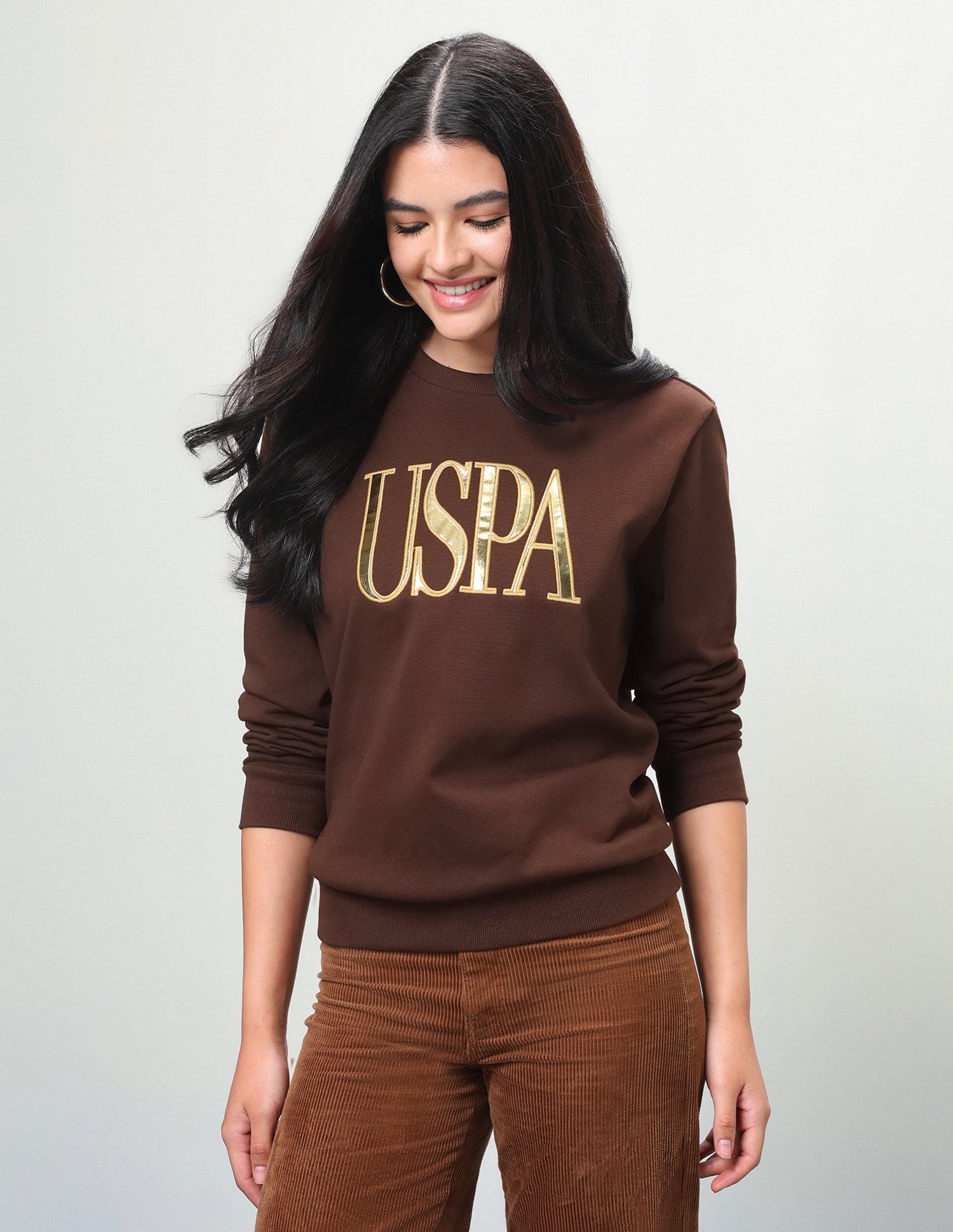 Metallic Brand Embossed Regular Fit Sweatshirt