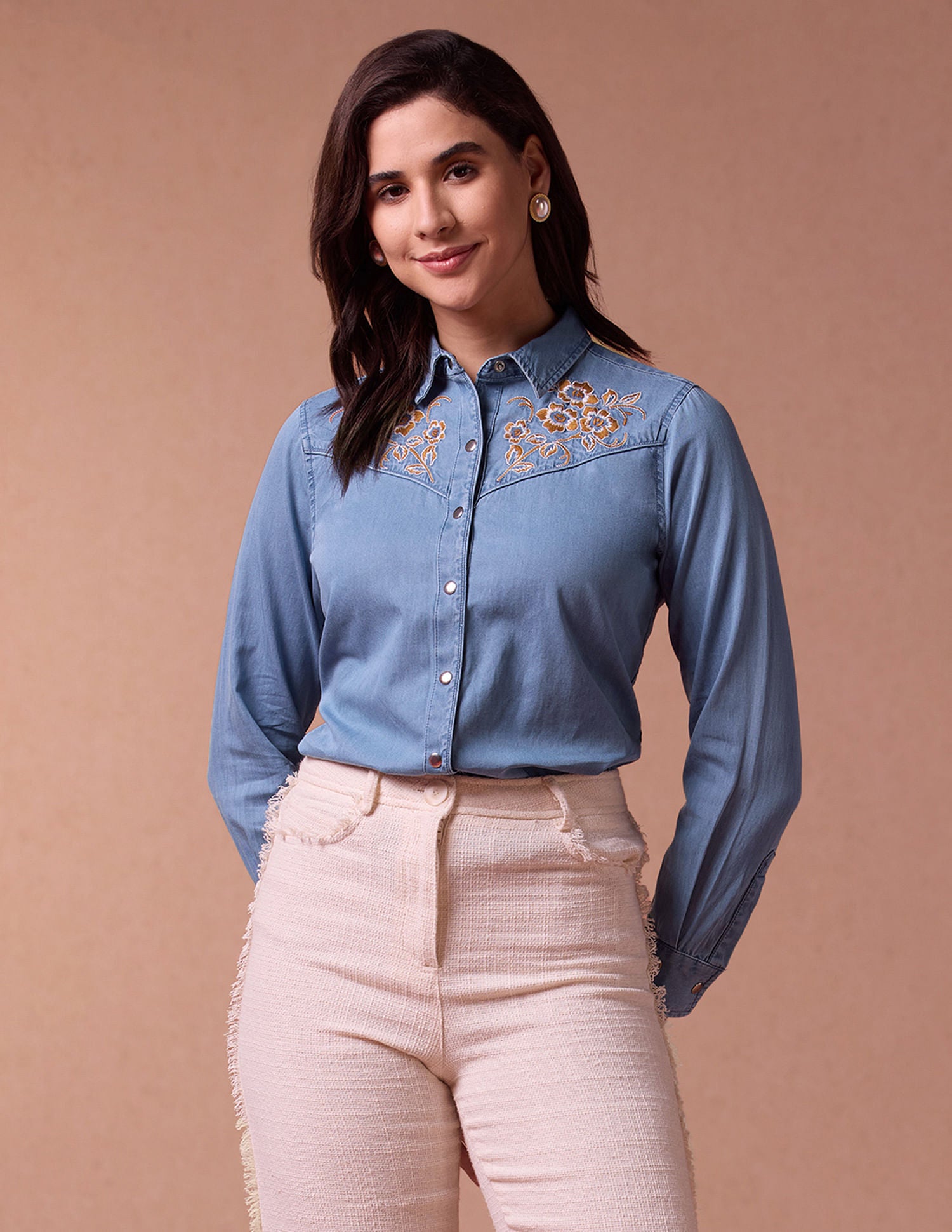 Embroidered Yoke Denim Shirt