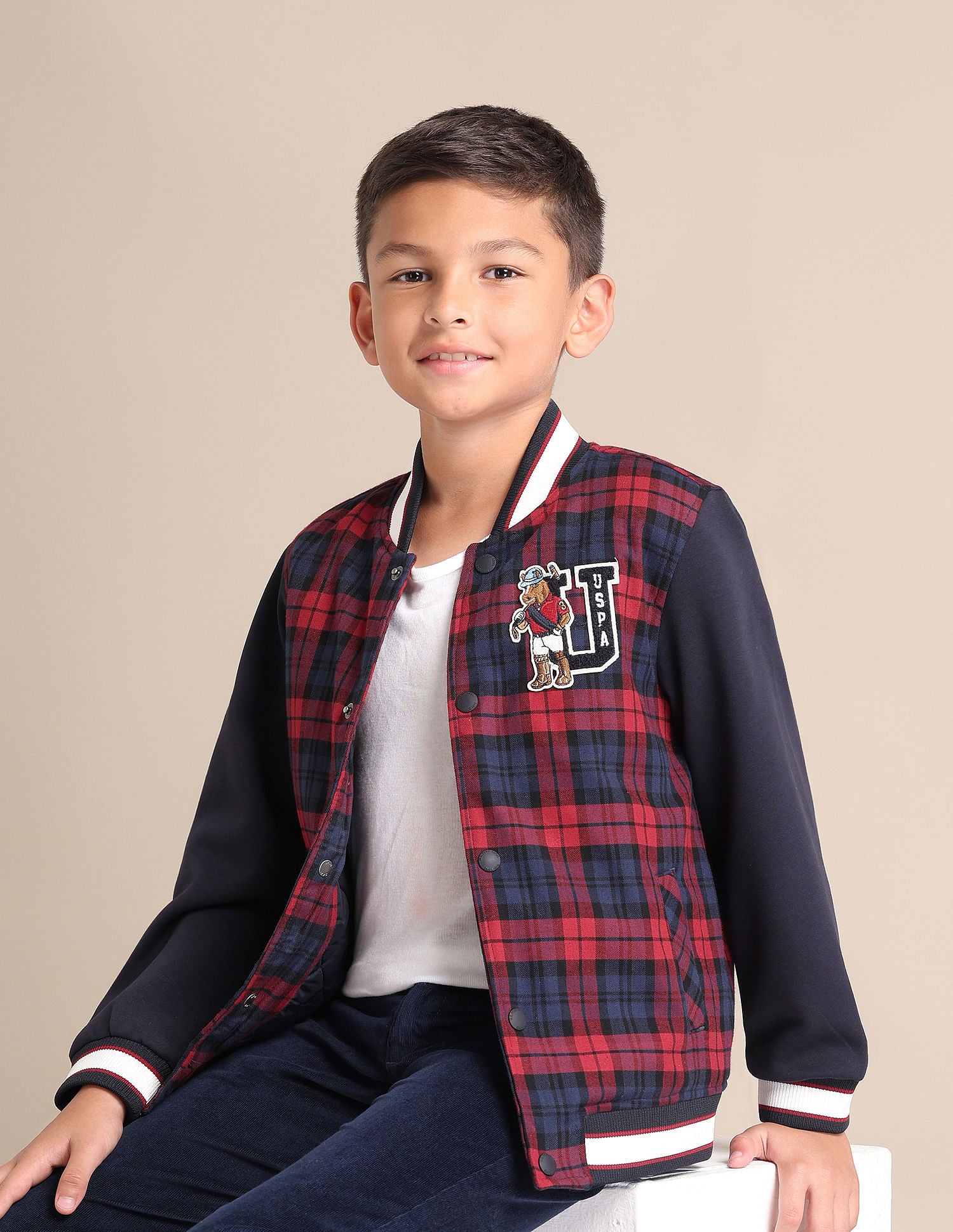 Boys Checked Mock Collar Jacket