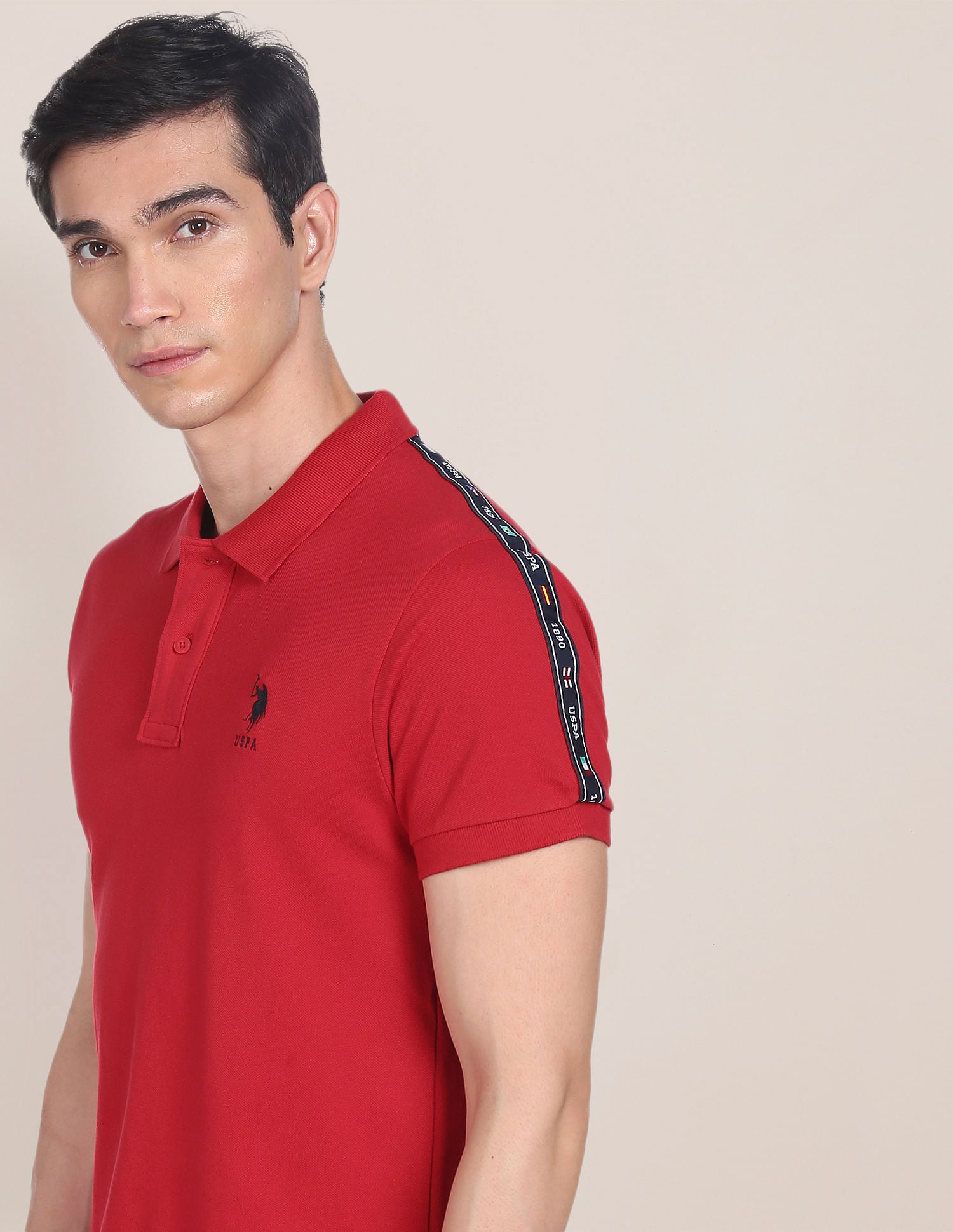 Brand Tape Solid Cotton Polo Shirt Red - U.S. Polo Assn. India | Large