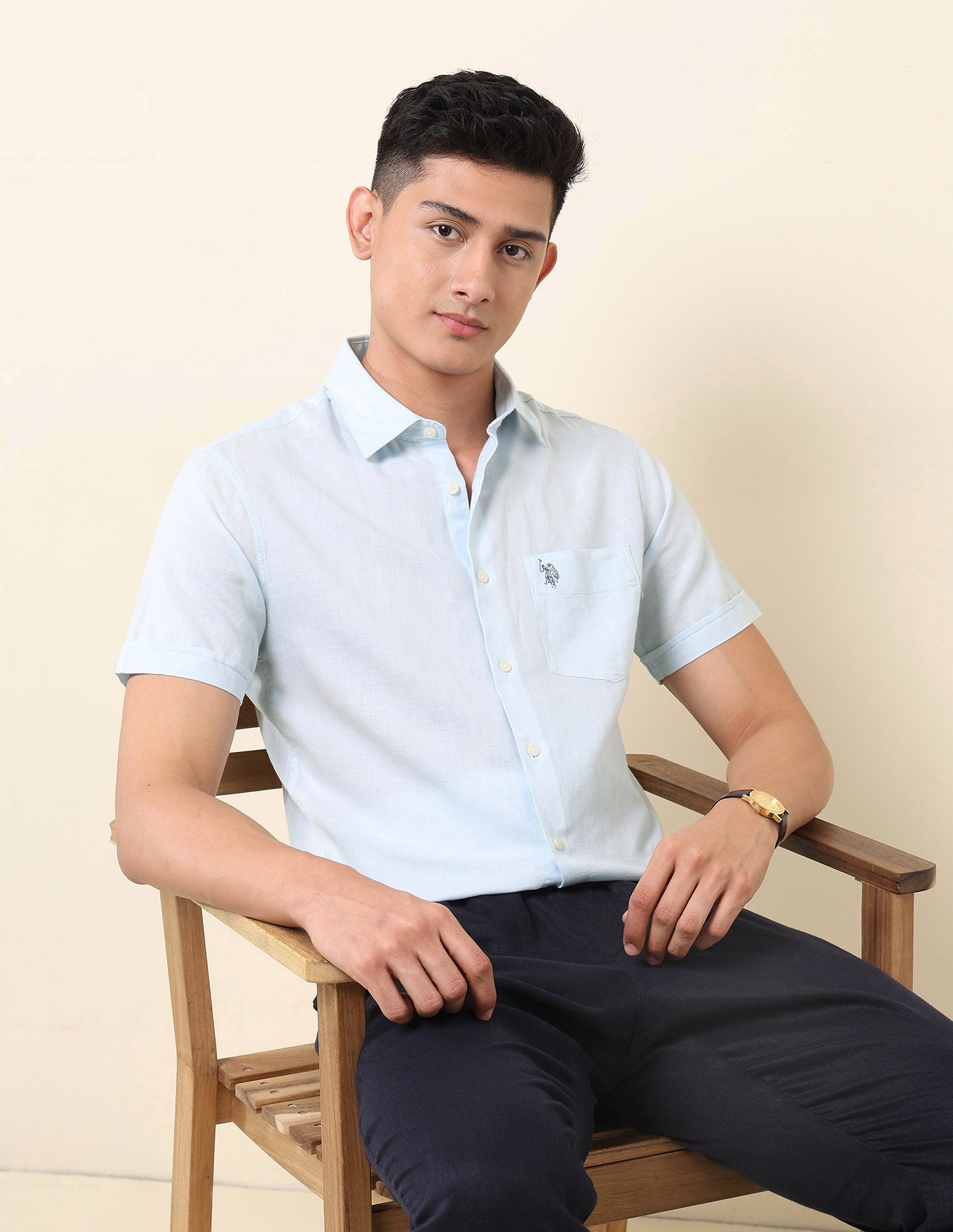 Tailored Fit Solid Shirt Blue - U.S. Polo Assn. India | Large