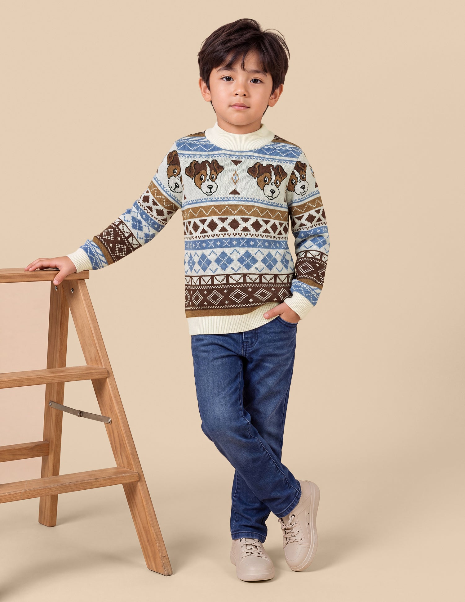 Geometric Patterned Knit Regular Fit Sweater Off White - U.S. Polo Assn. India | Large