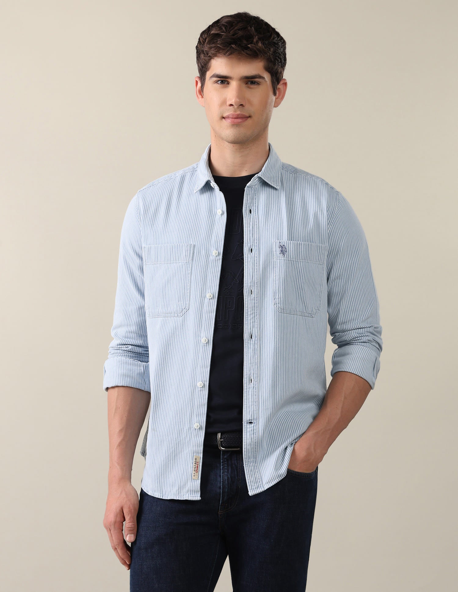 Twill Vertical Striped Shirt Blue - U.S. Polo Assn. India | Large