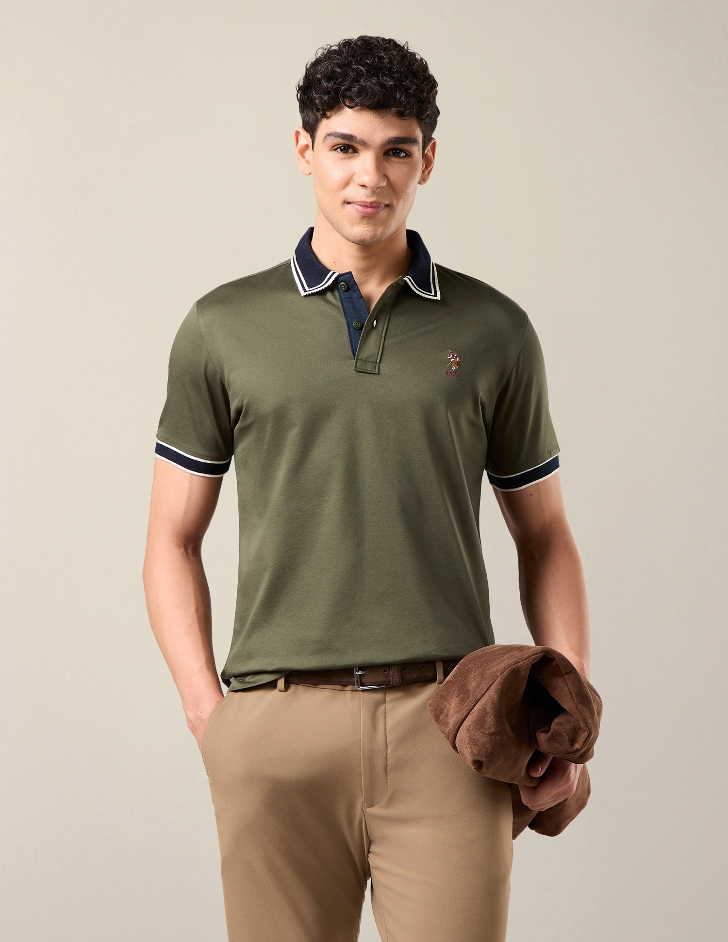 Solid Slim Fit Polo Shirt Dark Green - U.S. Polo Assn. India | Large