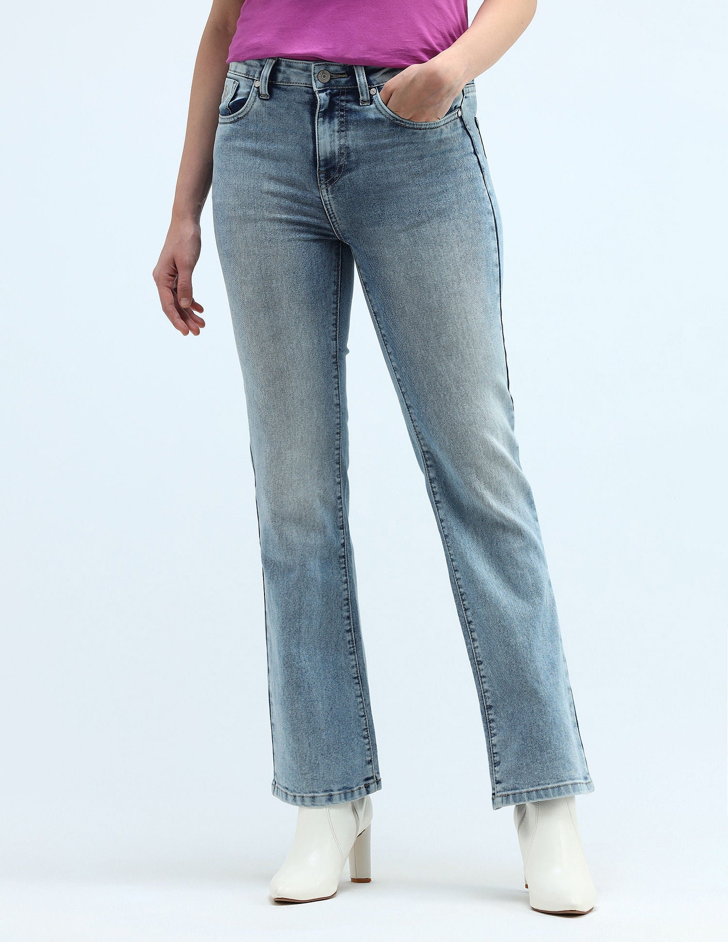 Mid Rise Boot Cut Jeans