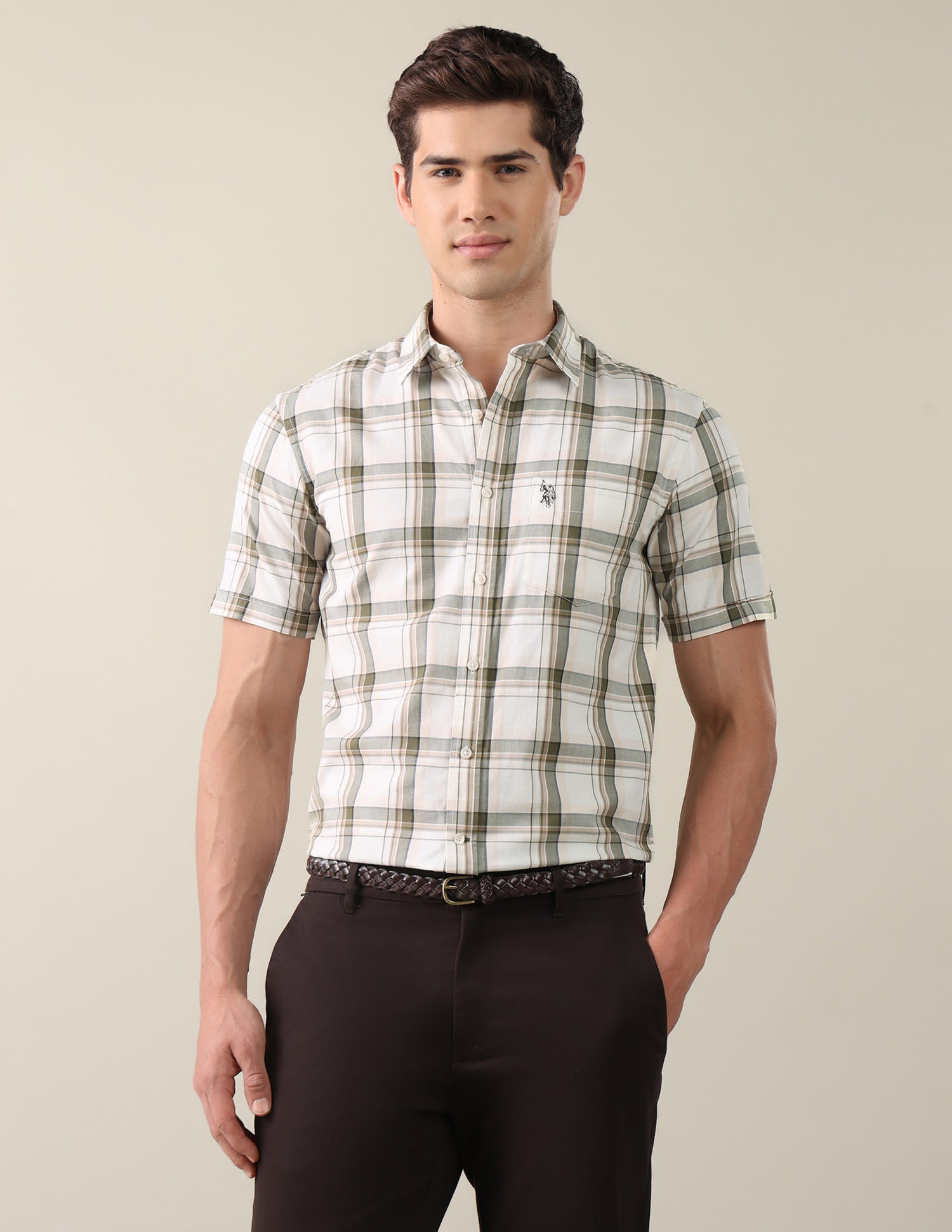 Twill Grid Tattersall Checked Shirt Green - U.S. Polo Assn. India | Large