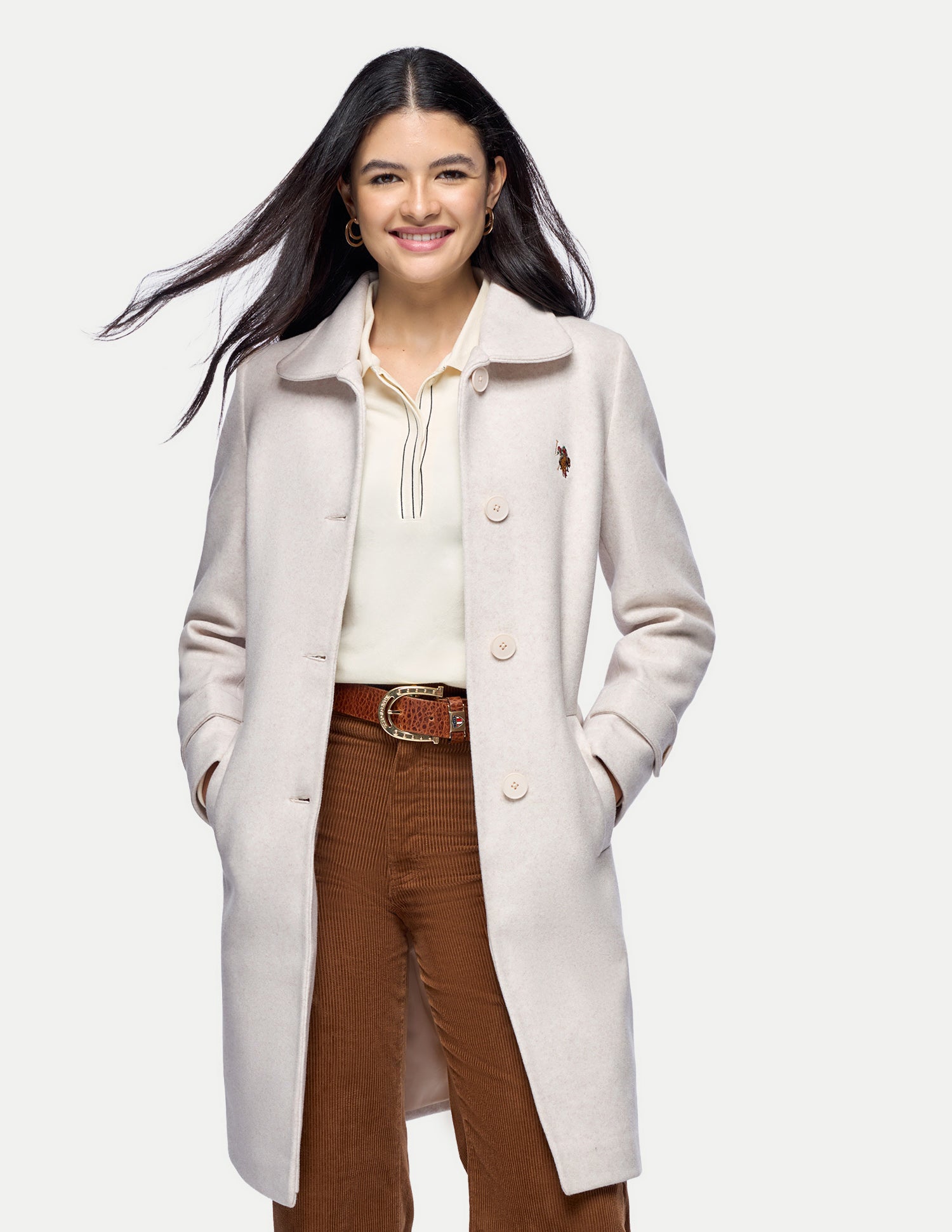 Longline Relaxed Fit Coat Jacket Beige - U.S. Polo Assn. India | Large