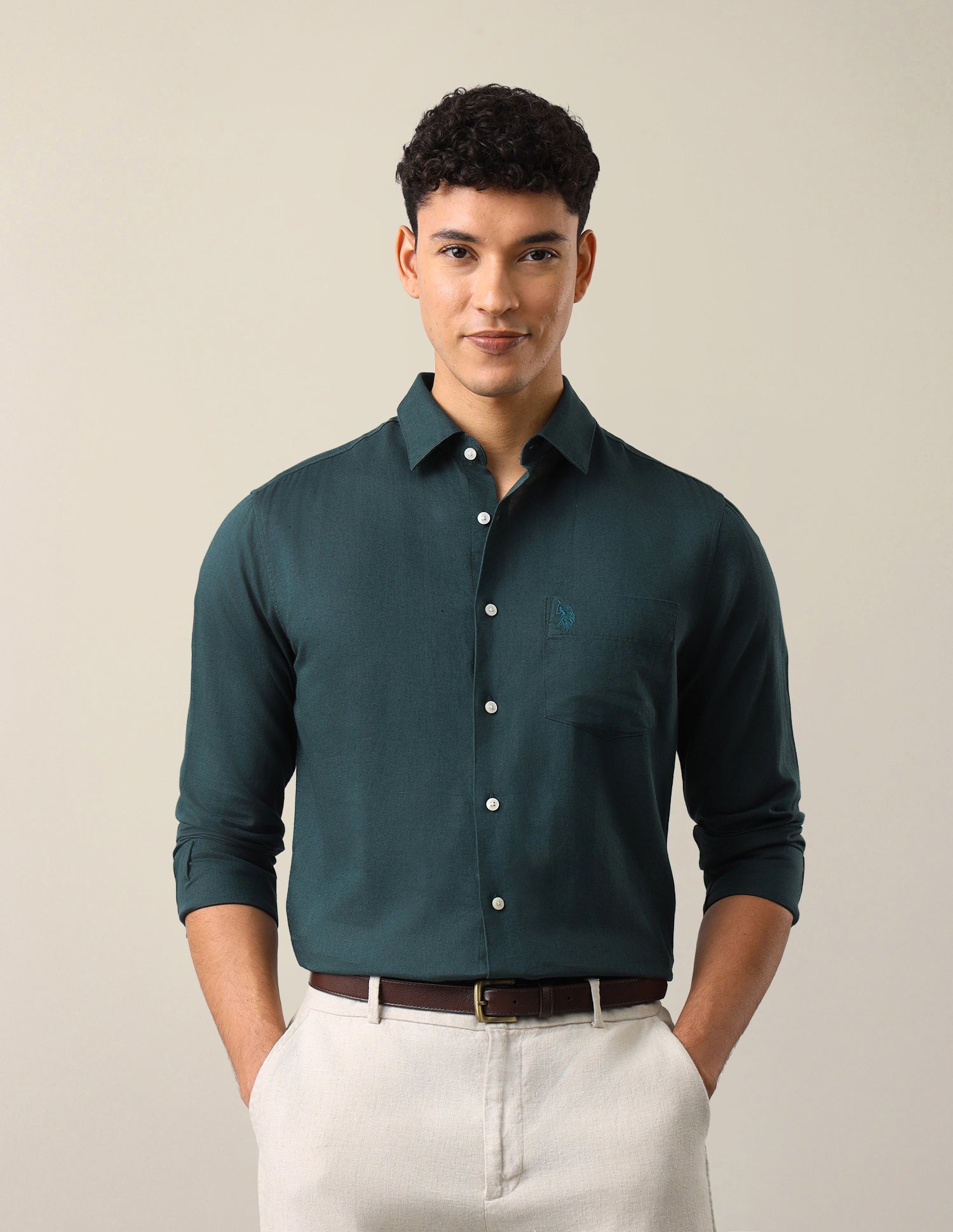 Solid Tailored Fit Shirt Blue - U.S. Polo Assn. India | Large