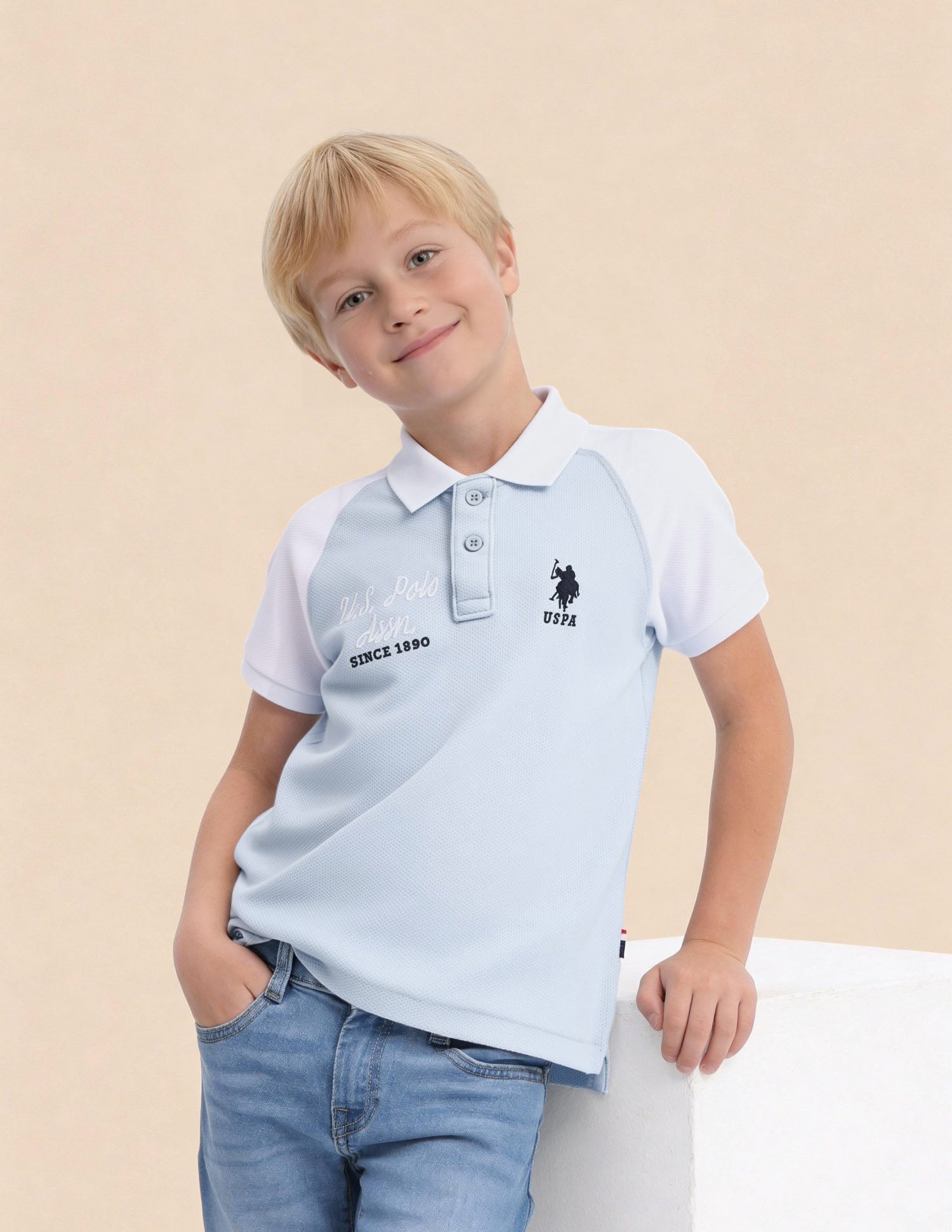 Boys Colour Block Regular Fit Polo Shirt