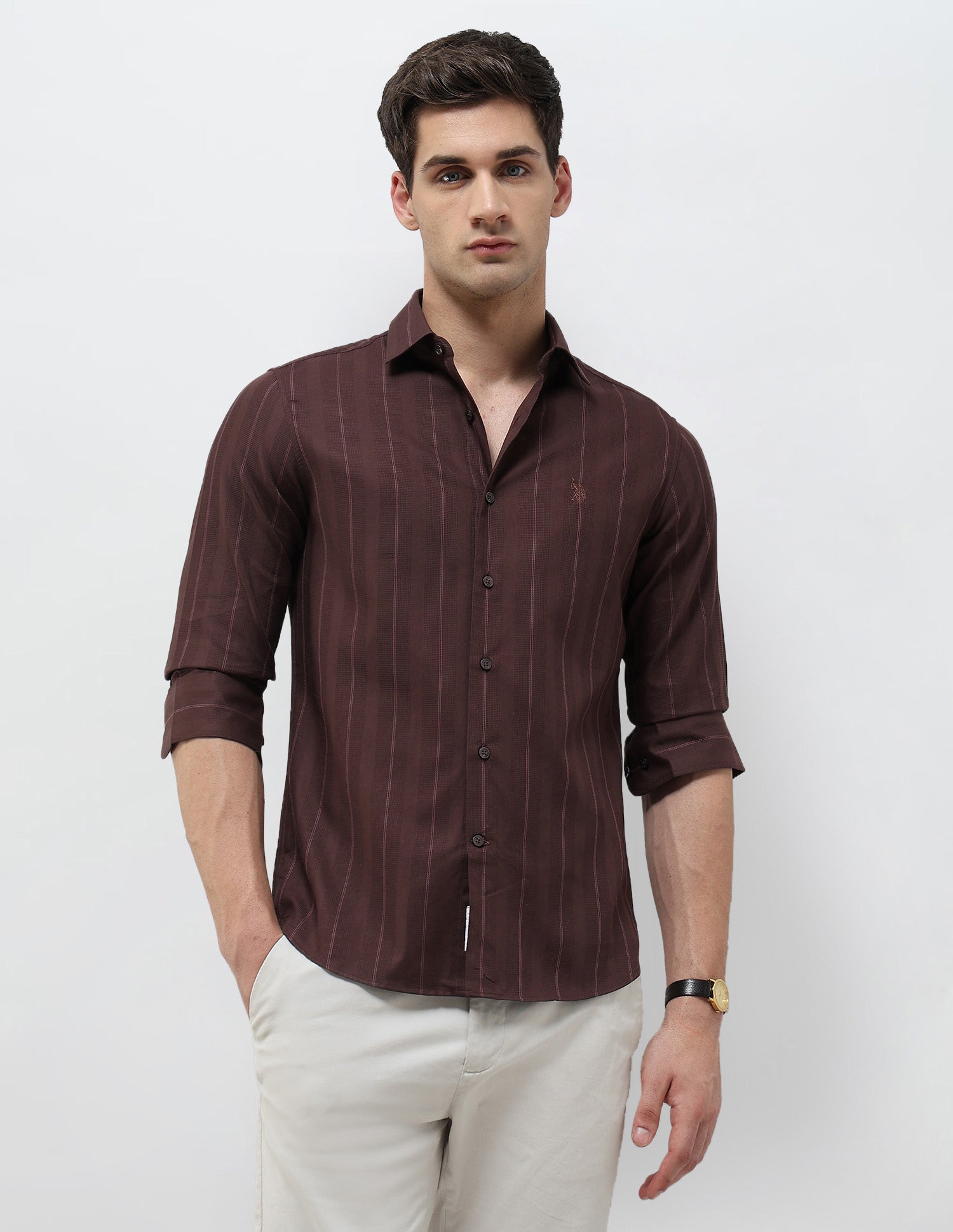 Textured With Vertical Striped Regular Fit Shirt