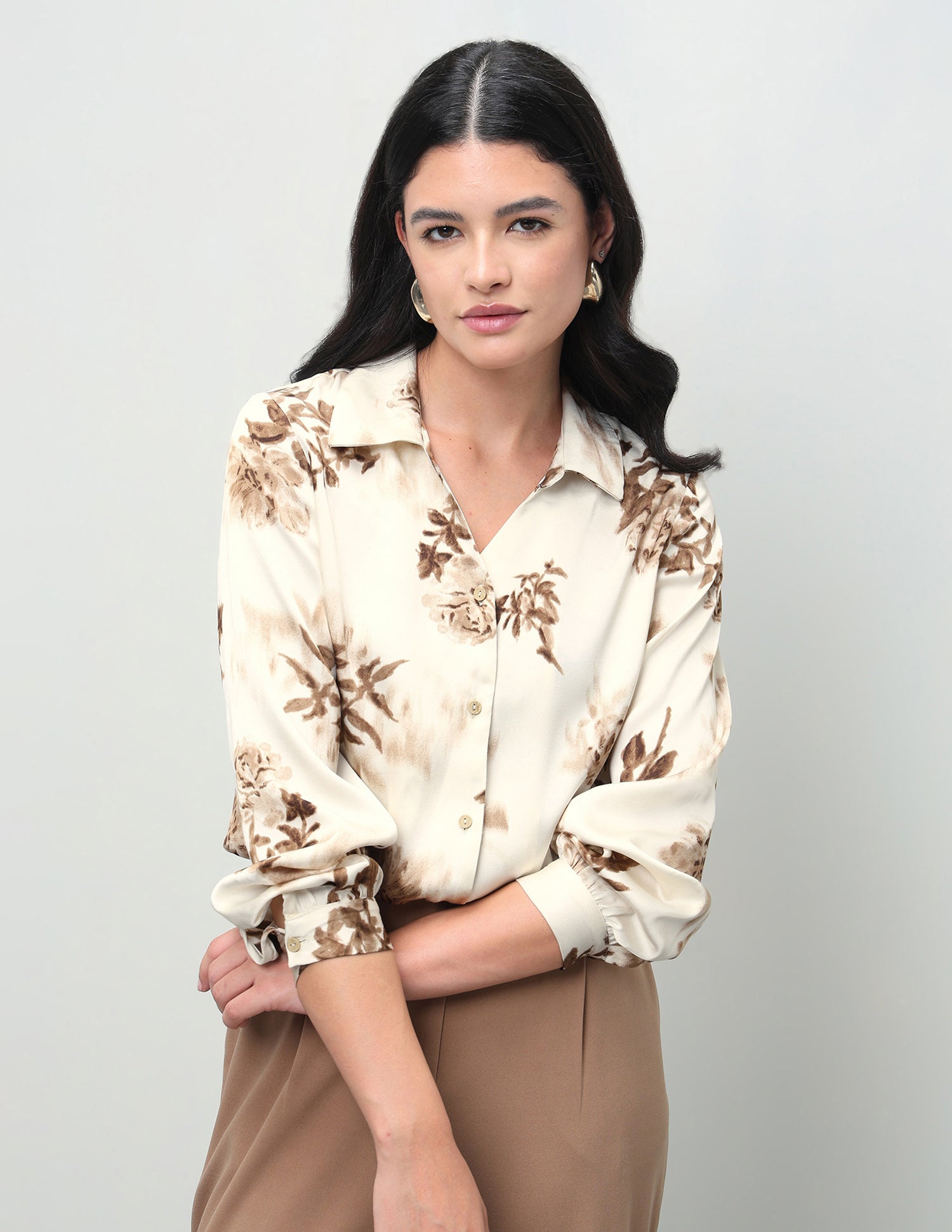 Floral Printed Relaxed Fit Shirt Dark Brown - U.S. Polo Assn. India | Large