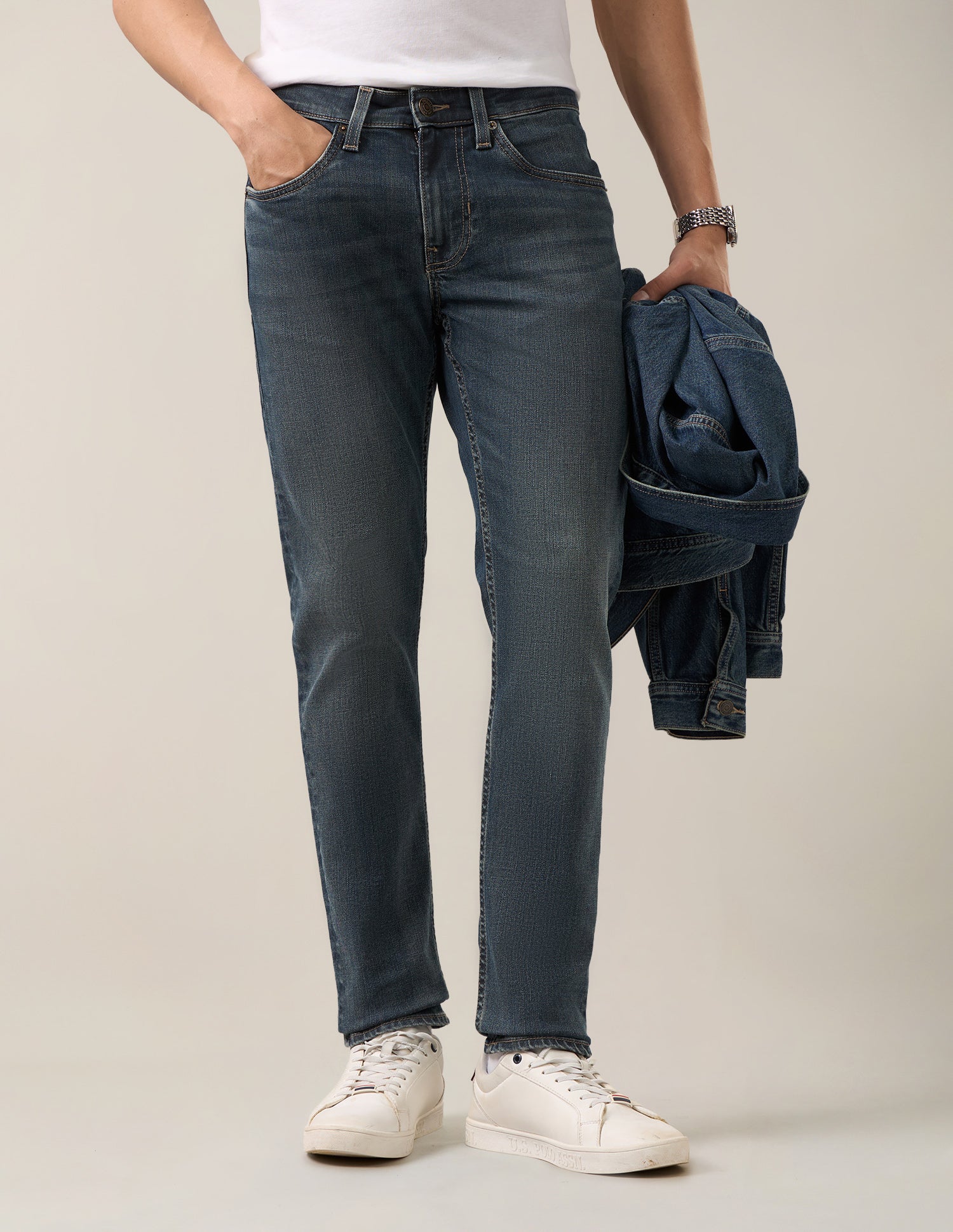 Brandon Slim-Tapered Fit Blue Jeans Mid Blue - U.S. Polo Assn. India | Large