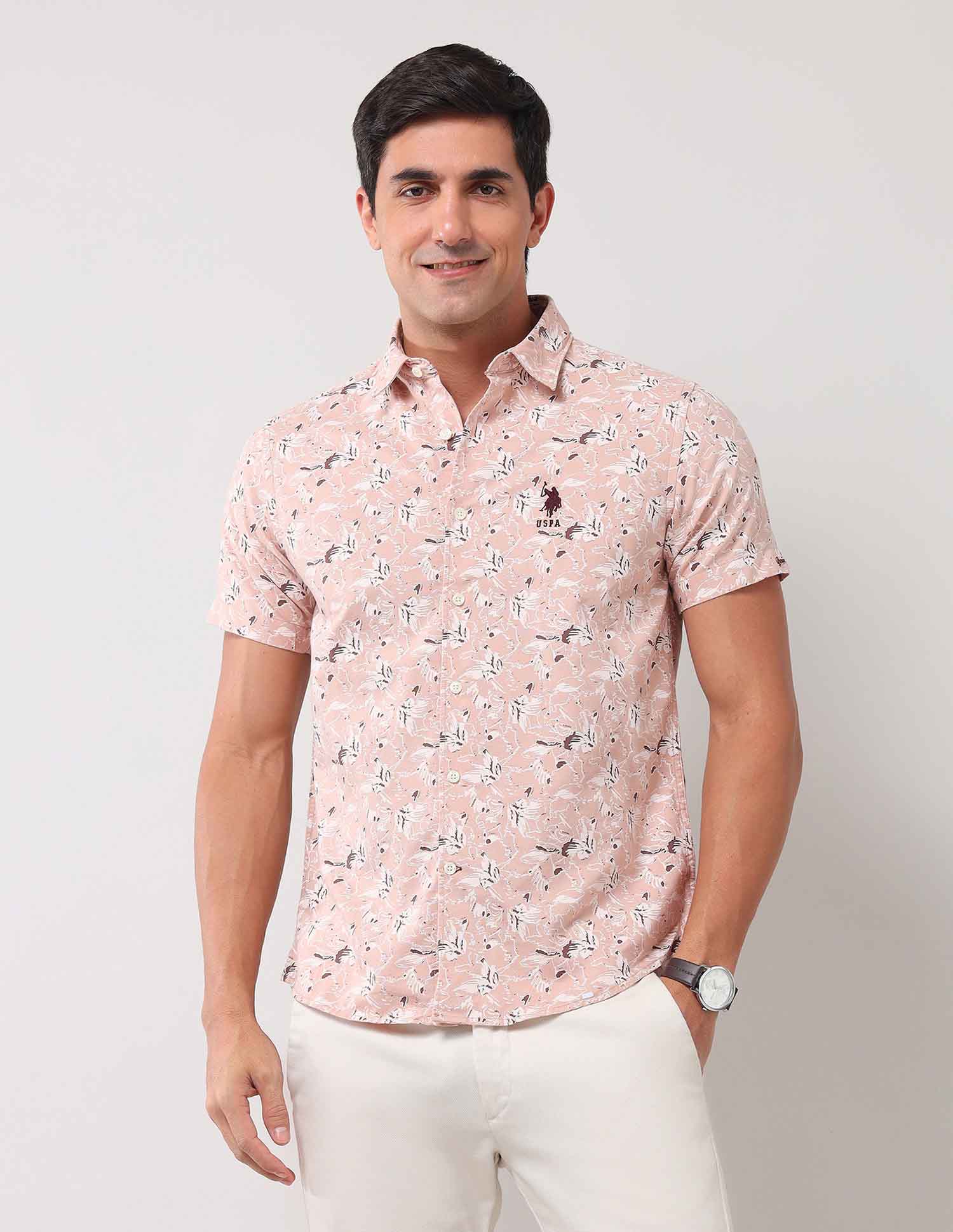 Floral Printed Regular Shirt Light Brown - U.S. Polo Assn. India | Large