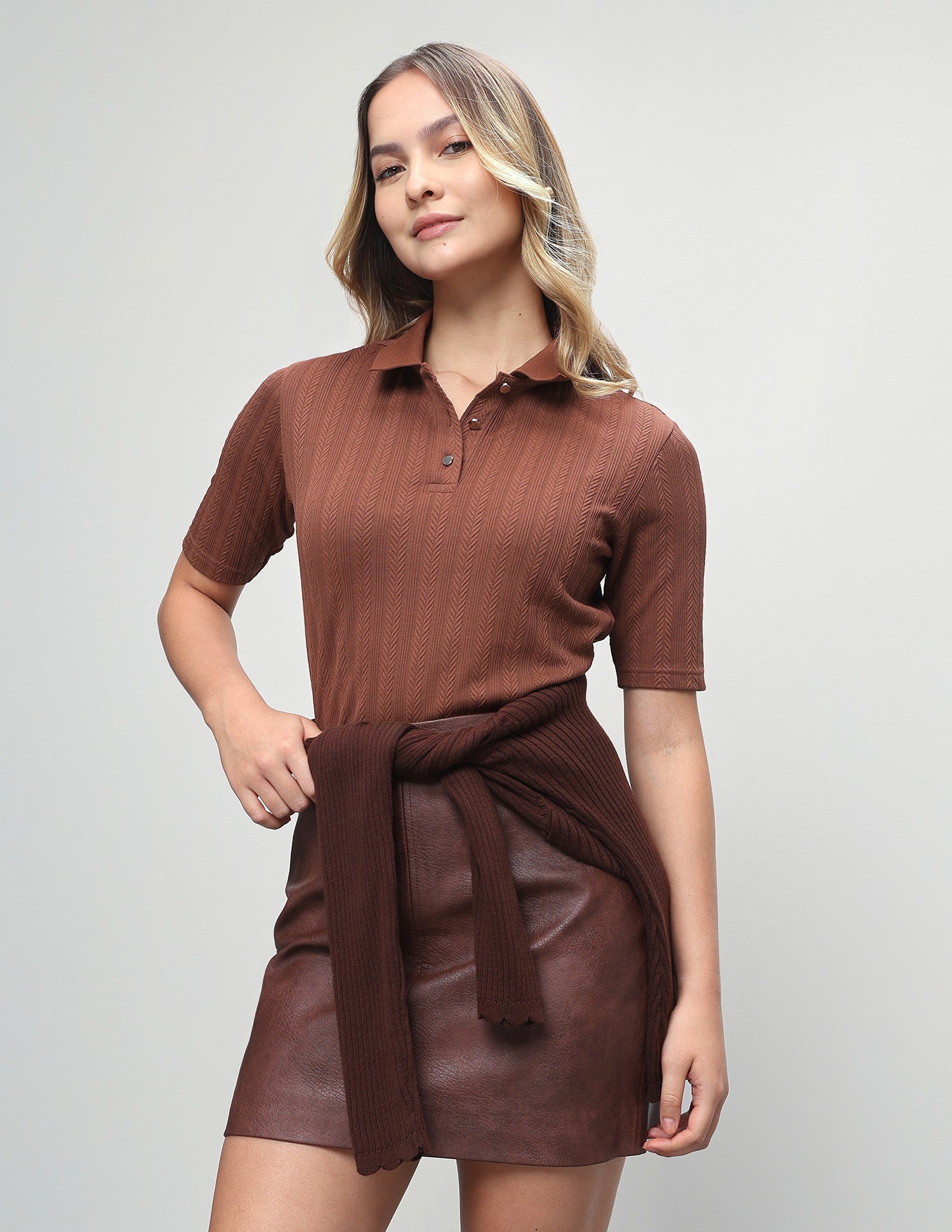 Textured Vertical Striped Regular Fit Polo Shirt Brown - U.S. Polo Assn. India | Large