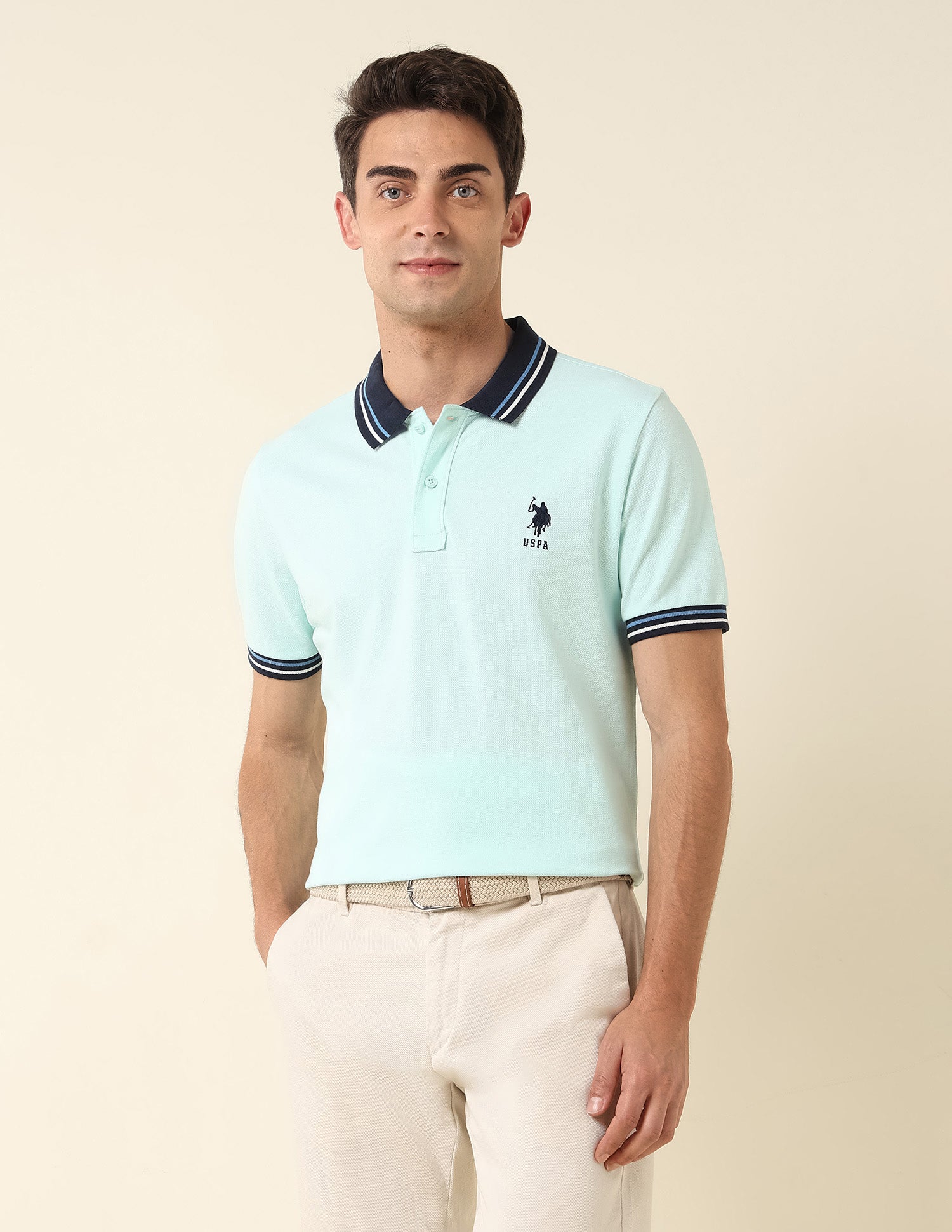 Pure Cotton Slim Fit Polo Shirt Light Green - U.S. Polo Assn. India | Large