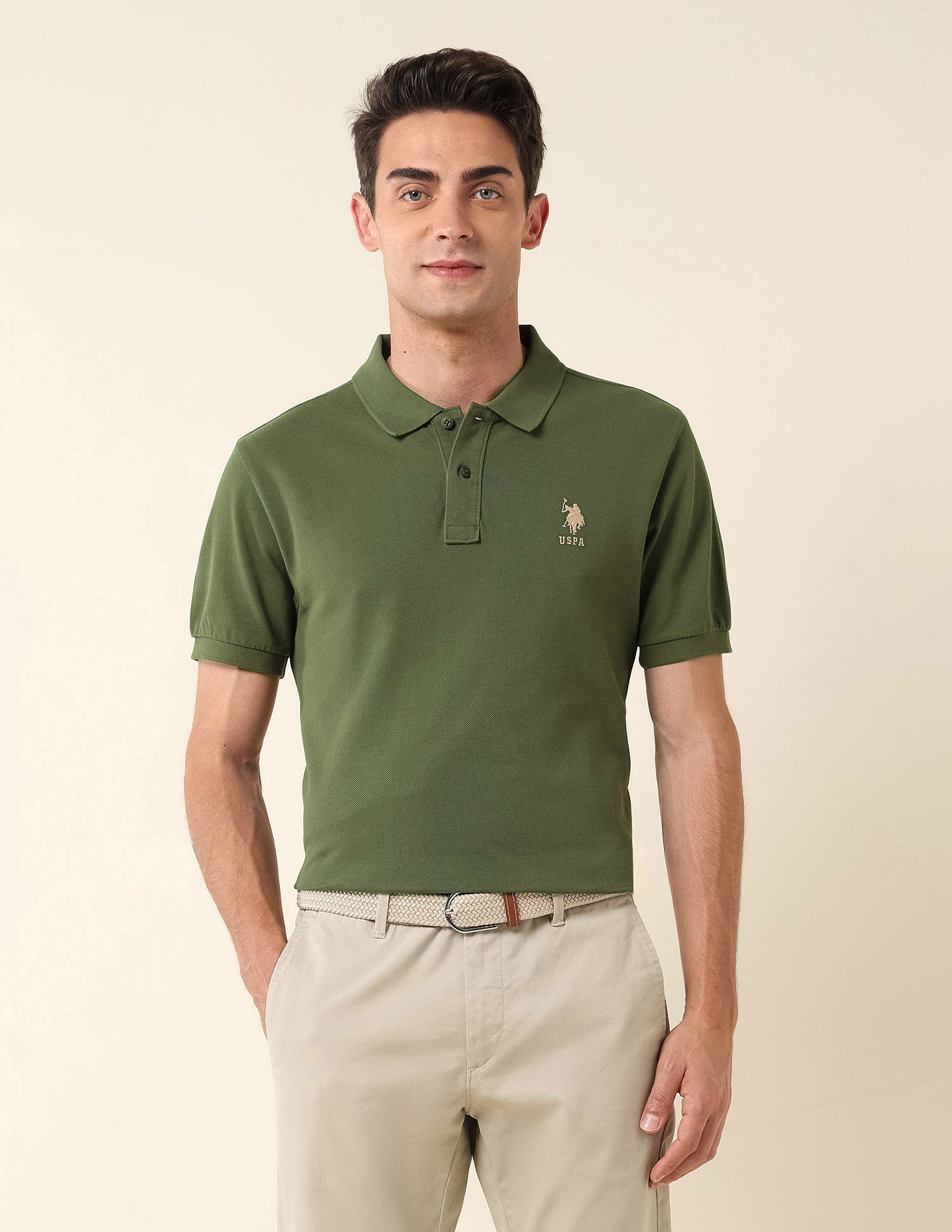 Slim Fit Pure Cotton Polo Shirt Olive - U.S. Polo Assn. India | Large