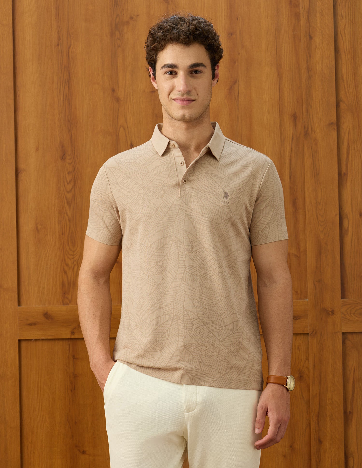 Elvenado Tropical Printed Polo Shirt Beige - U.S. Polo Assn. India | Large