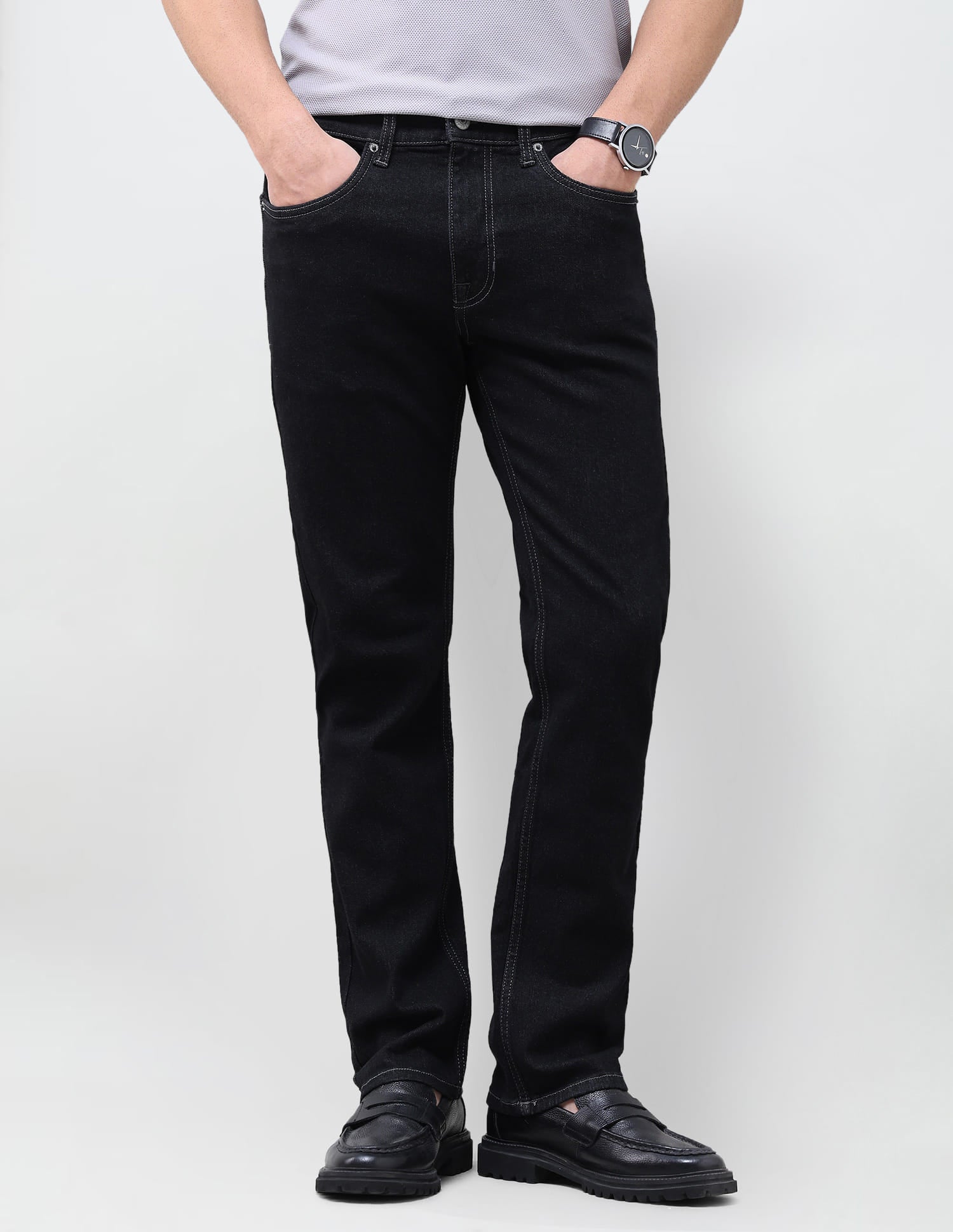 Solid Slim Straight Fit Jeans Grey - U.S. Polo Assn. India | Large