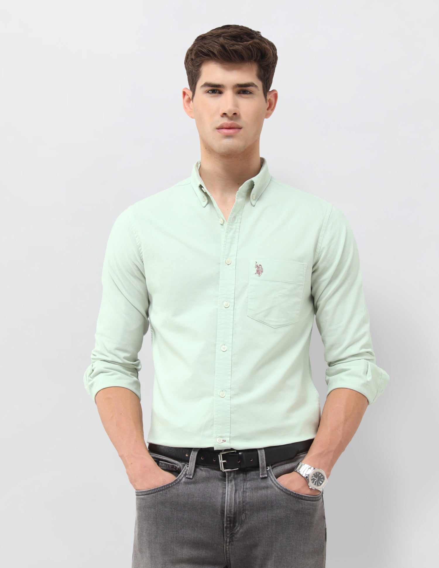 Oxford Tailored Fit Shirt Green - U.S. Polo Assn. India | Large