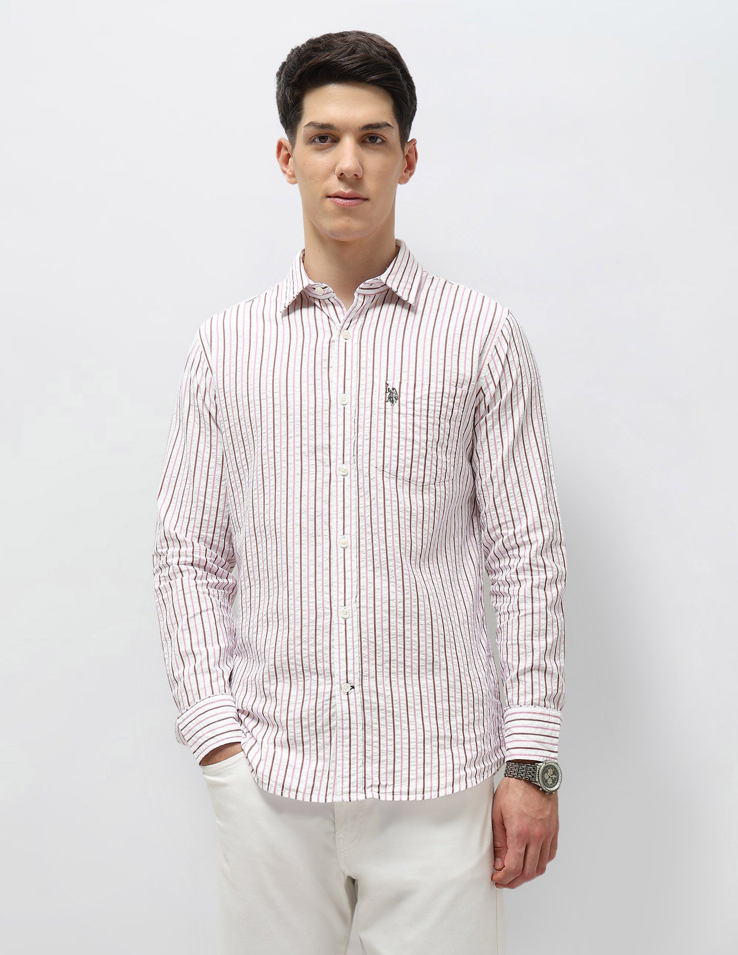 Vertical Striped Seersucker Shirt
