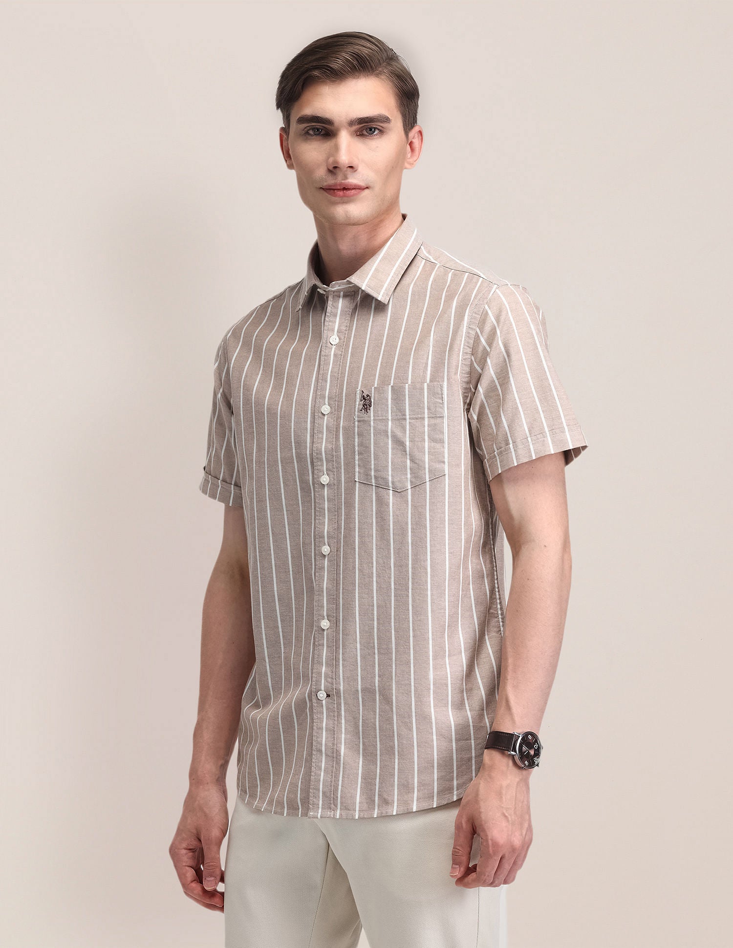 Tailored Vertical Striped Shirt Lt. Brown - U.S. Polo Assn. India | Large