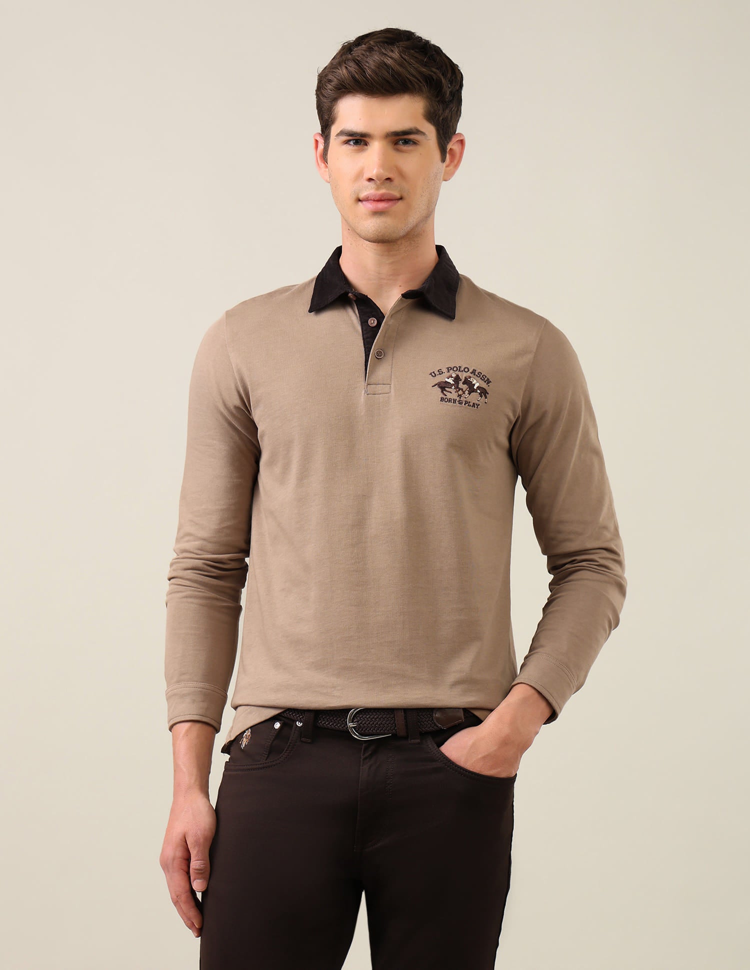 Solid Slim Fit Polo Shirt Brown - U.S. Polo Assn. India | Large