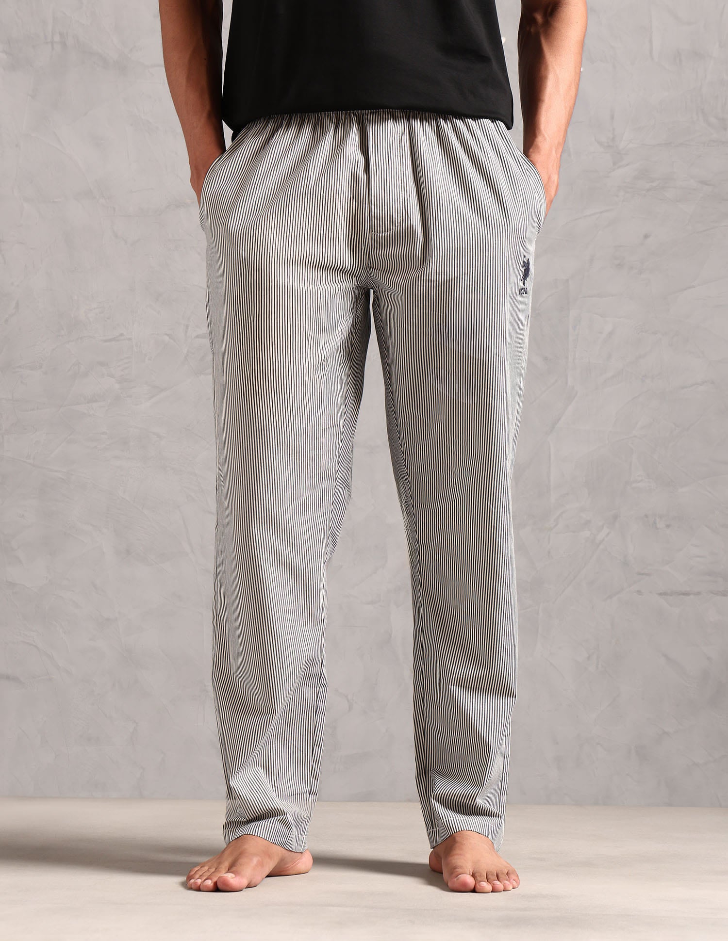Pure Cotton Striped LP004 Lounge Pants - Pack Of 1 White and Navy Stripe - U.S. Polo Assn. India | Large