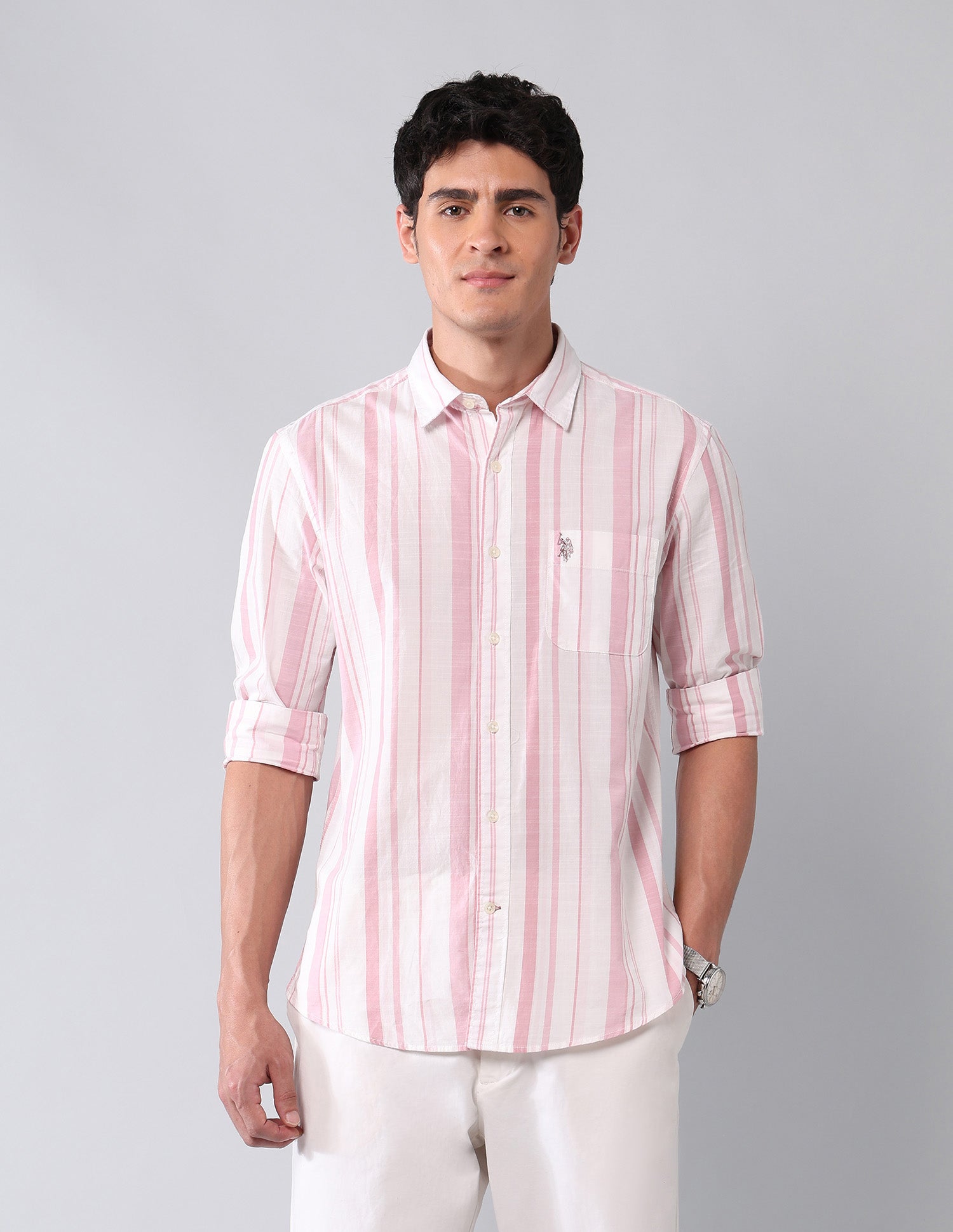 Vertical Striped Pure Cotton Shirt Pink - U.S. Polo Assn. India | Large