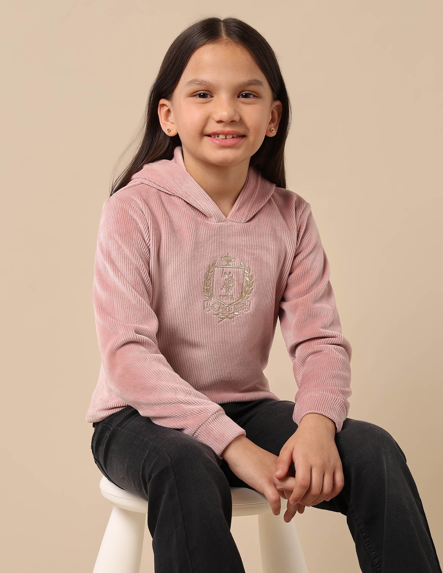 Girls Ribbed Hooded Sweatshirt