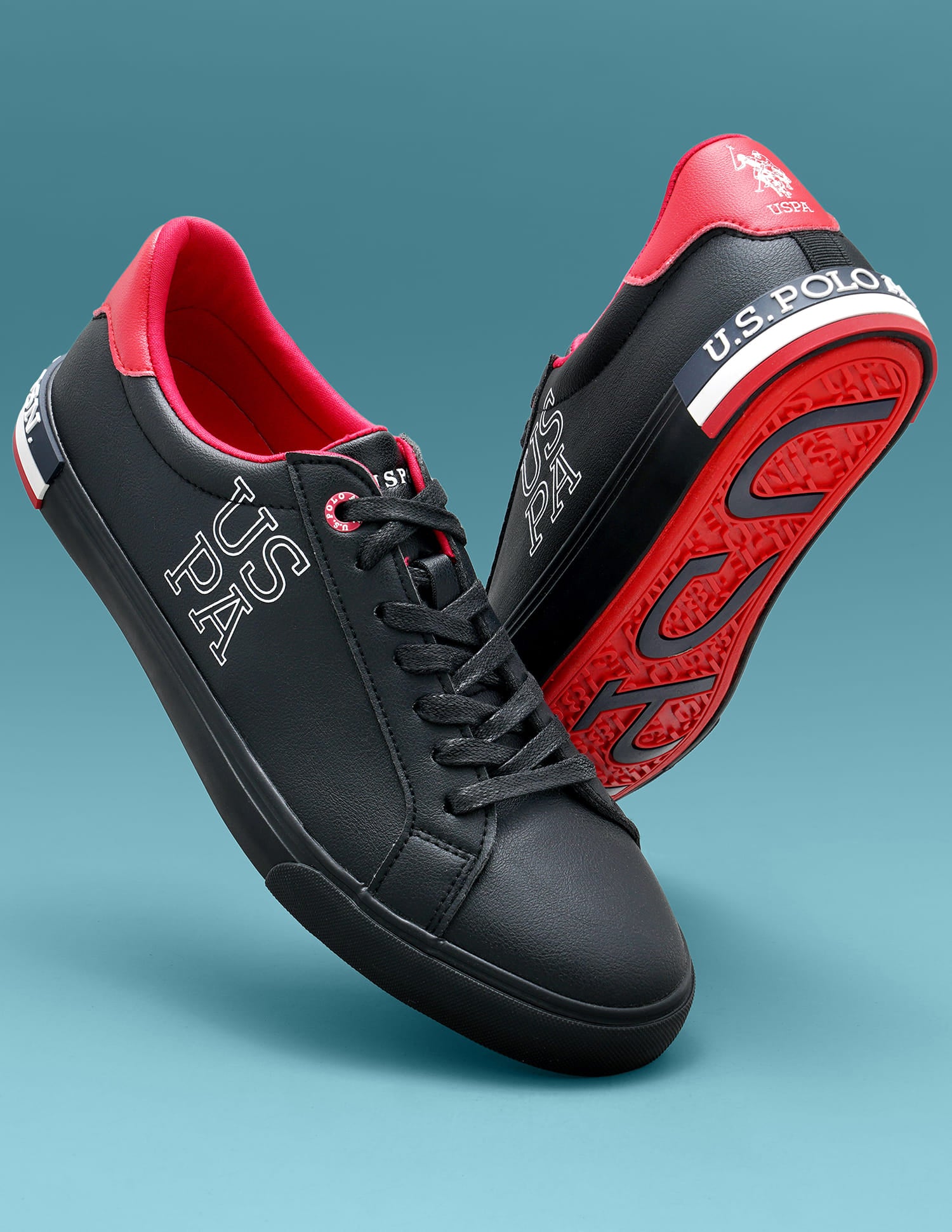 Men Panelled Logo Print Ramus Sneakers Black - U.S. Polo Assn. India | Large