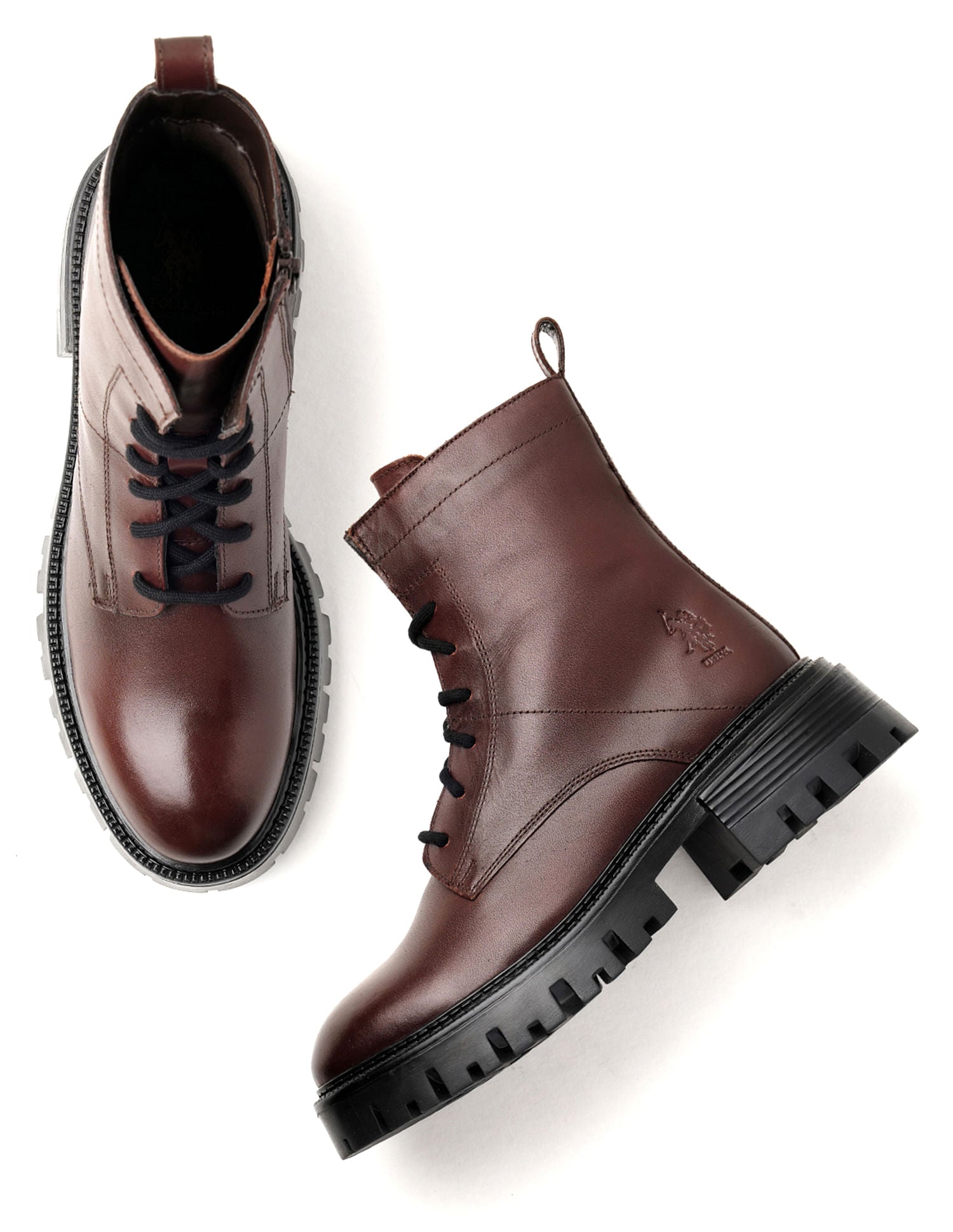 Women Fiorella Leather Combat Boots Burgundy - U.S. POLO ASSN. | Large