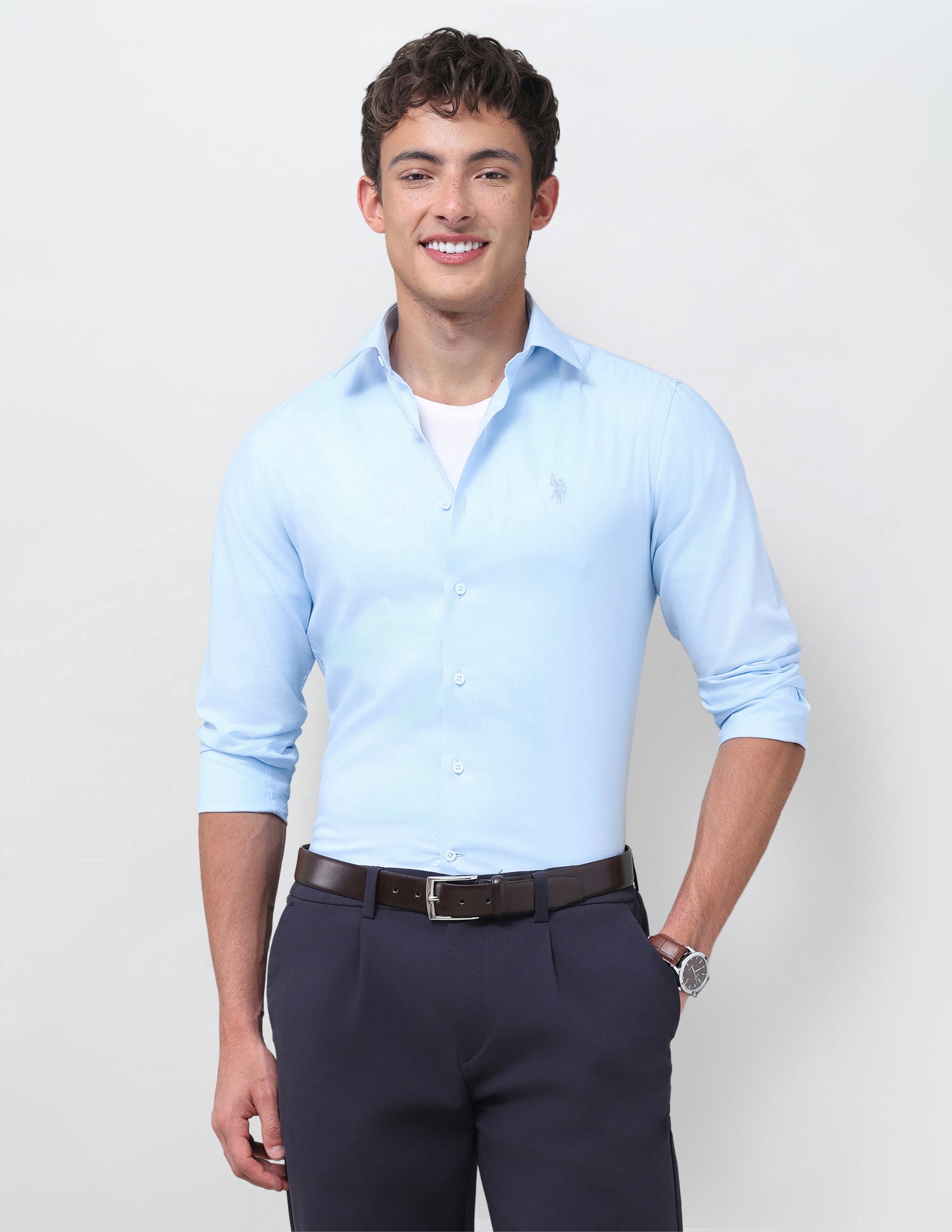 Solid Dobby Shirt Light Blue - U.S. Polo Assn. India | Large
