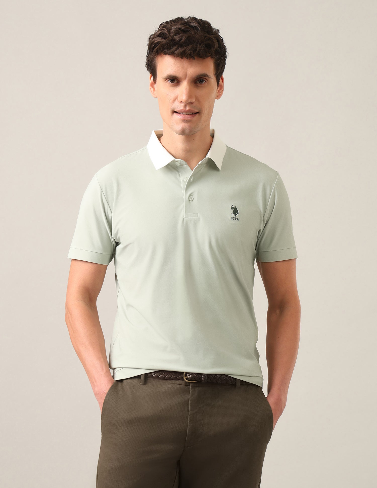 Solid Slim Fit Polo Shirt Light Green - U.S. Polo Assn. India | Large