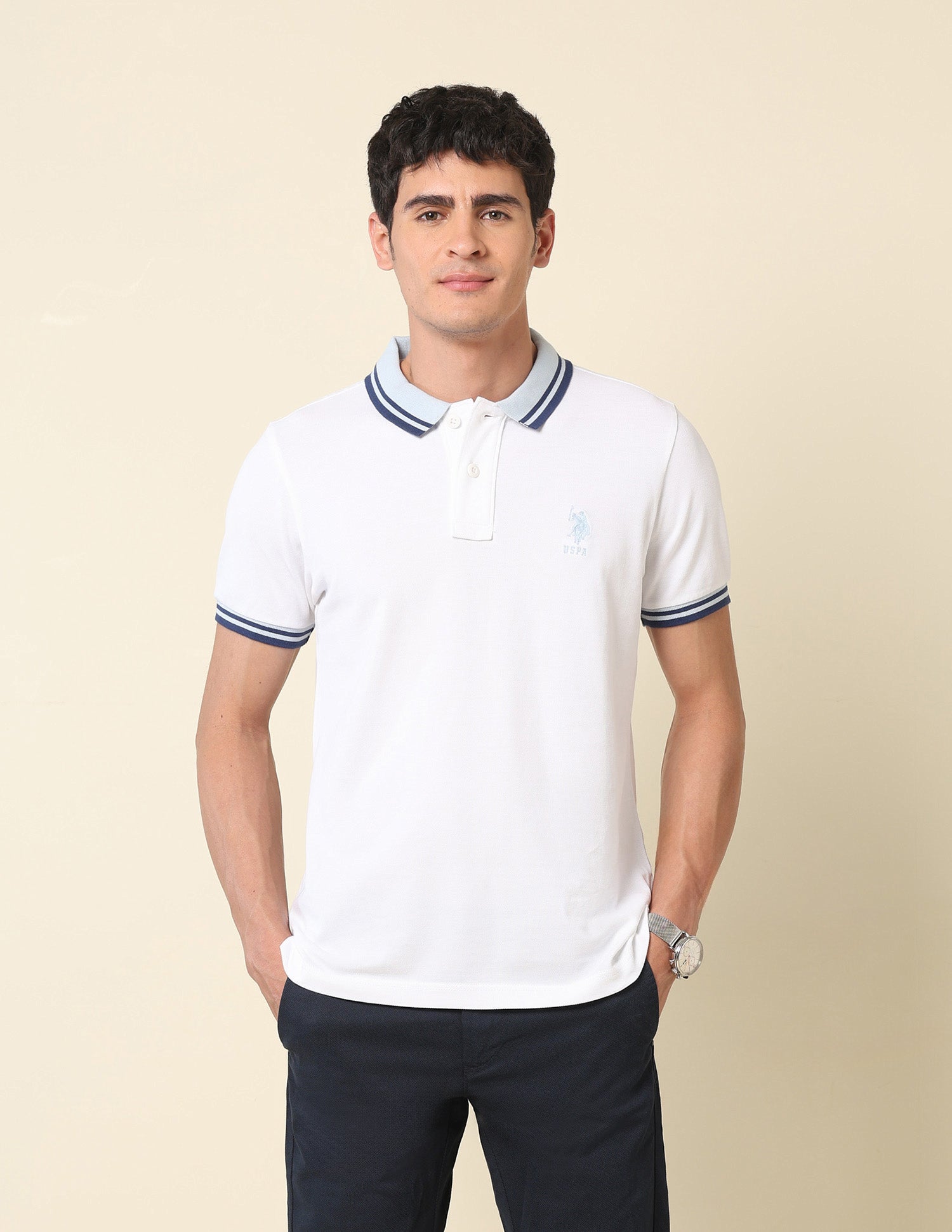 Pure Cotton Slim Fit Classic Polo Shirt White - U.S. Polo Assn. India | Large