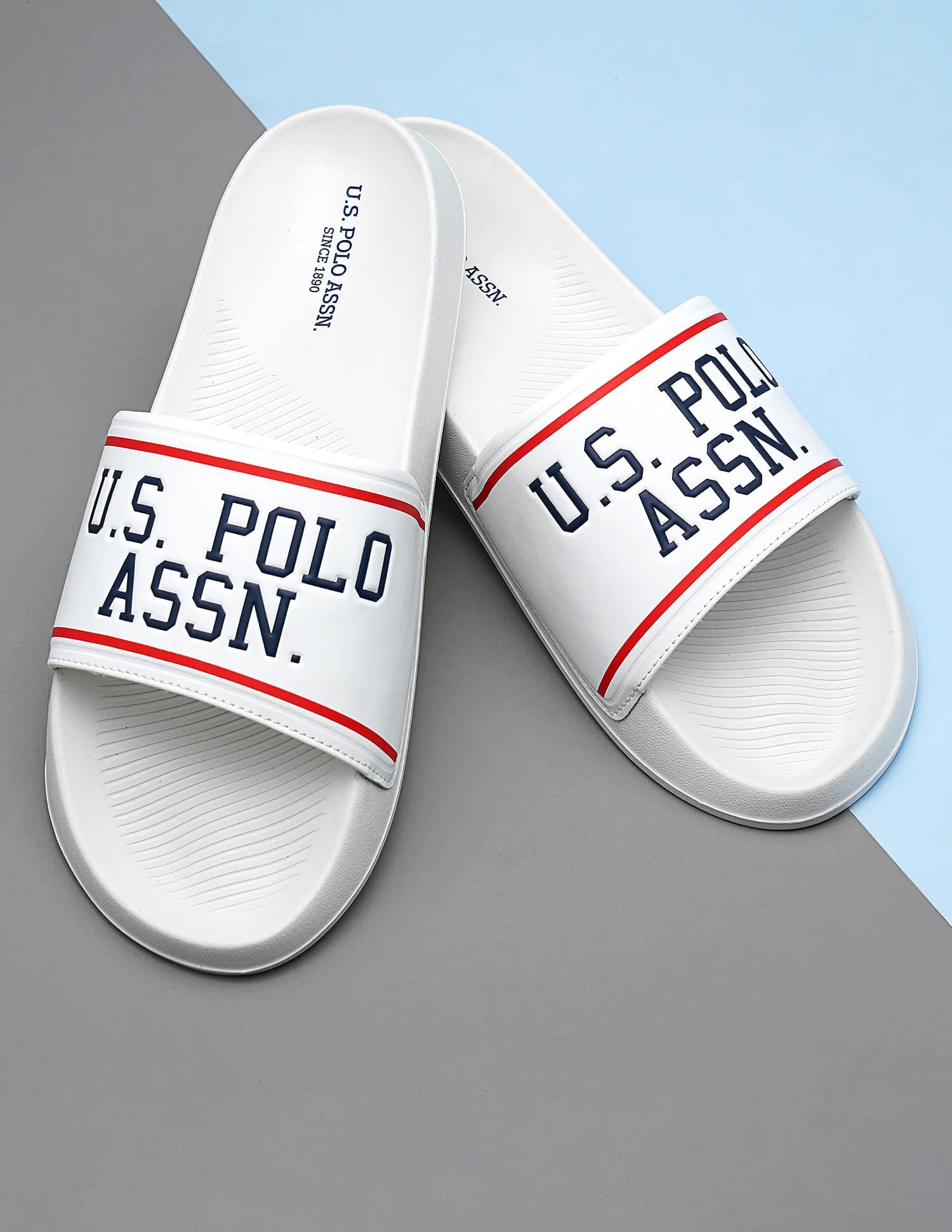 Men Brand Printed Trojan Sliders Off White - U.S. Polo Assn. India | Large