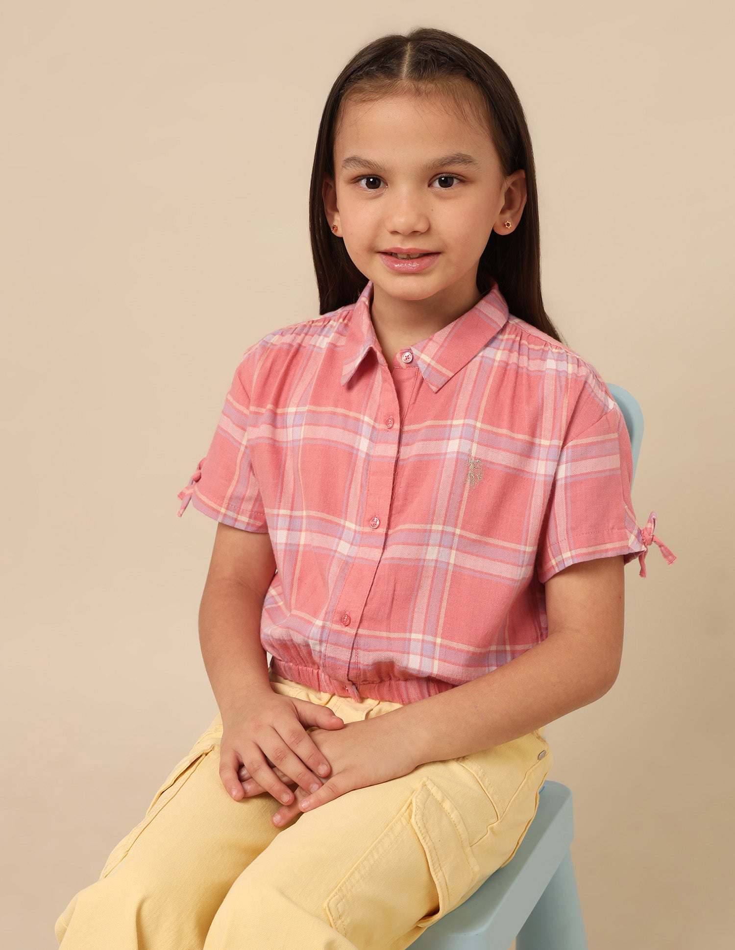 Girls Checked Regular Fit Top