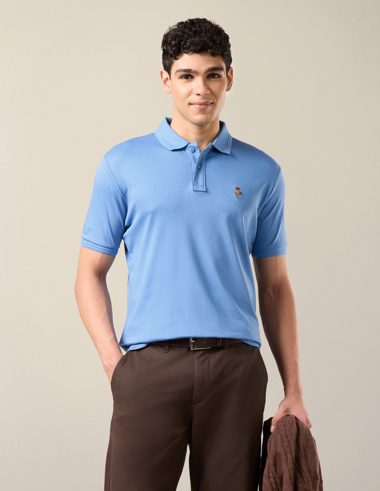 Solid Slim Fit Polo Shirt Blue - U.S. Polo Assn. India | Large