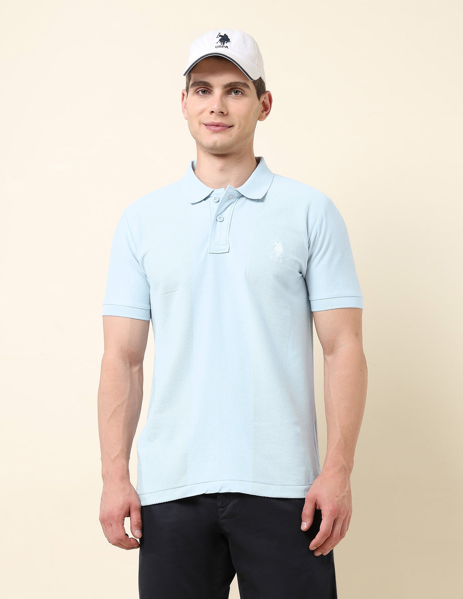 Textured Classic Polo Shirt Light Blue - U.S. Polo Assn. India | Large