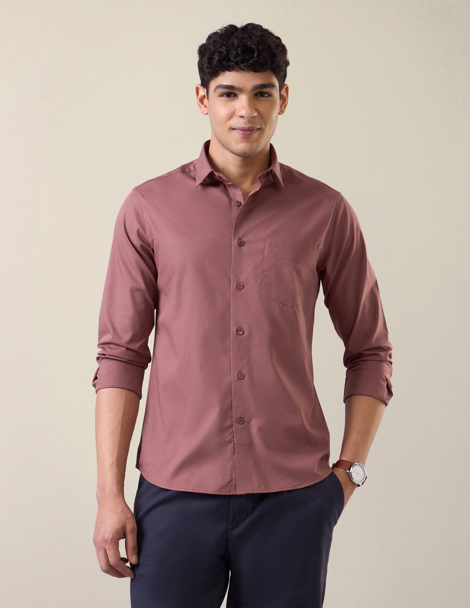 Solid Tailored Fit Shirt Dark Pink - U.S. Polo Assn. India | Large