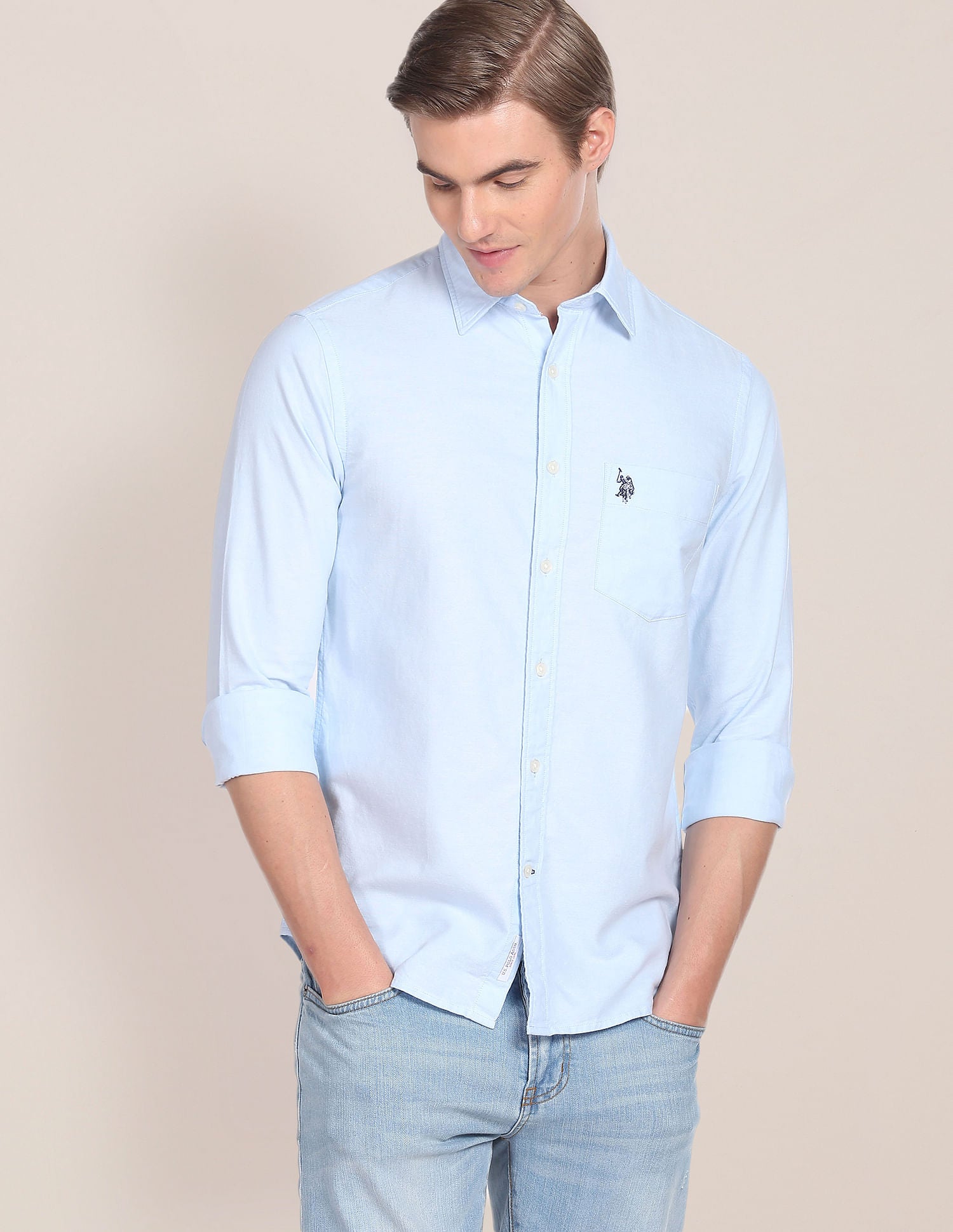 Solid Cotton Oxford Shirt Light Blue - U.S. POLO ASSN. | Large