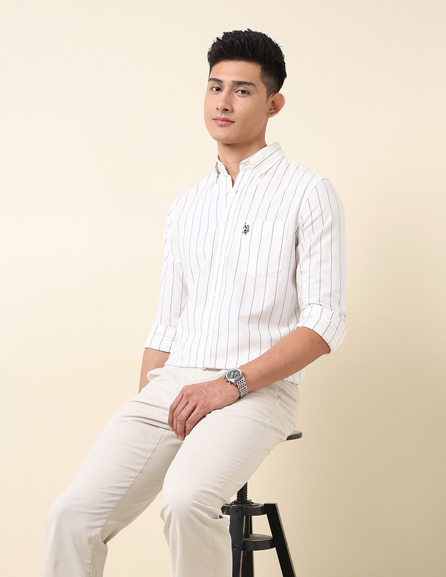 Vertical Striped Oxford Button Down Shirt White - U.S. Polo Assn. India | Large
