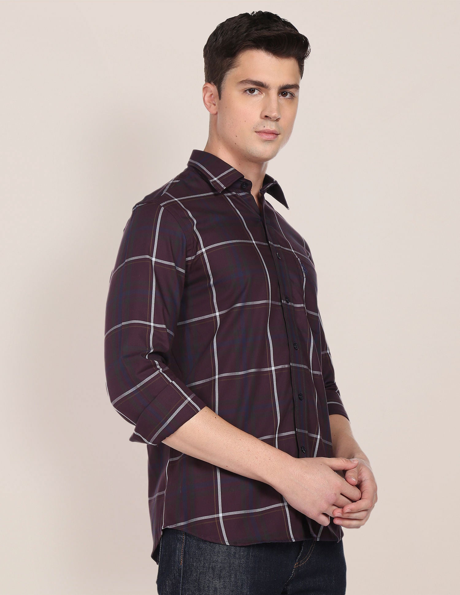 Men Wine Tailored Regular Fit Tartan Check Casual Shirt Wine - U.S. Polo Assn. India | Large
