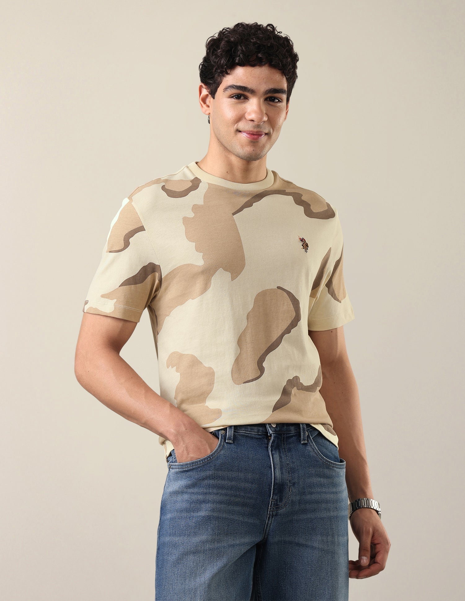 All-Over Printed Relaxed Fit T-Shirt Ecru - U.S. Polo Assn. India | Large