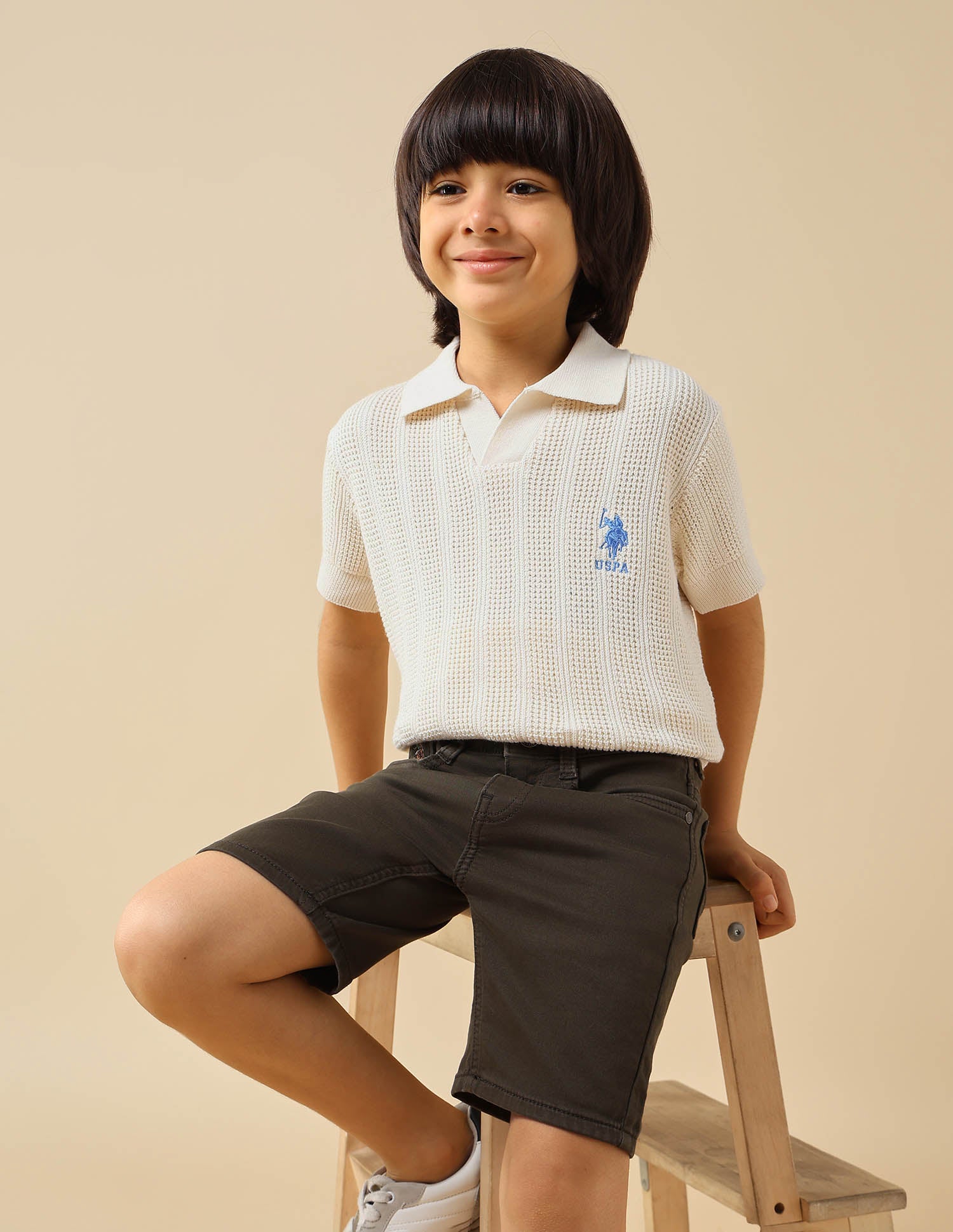 Boys Textured Regular Fit Polo Shirt