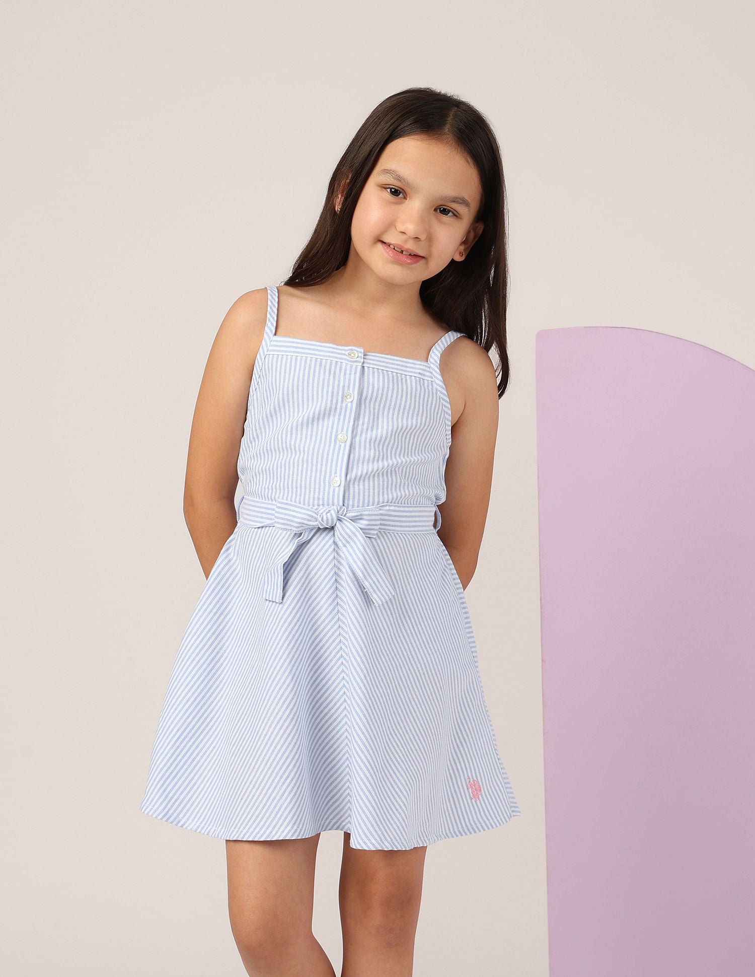 Girls Vertical Striped A-Line Dress